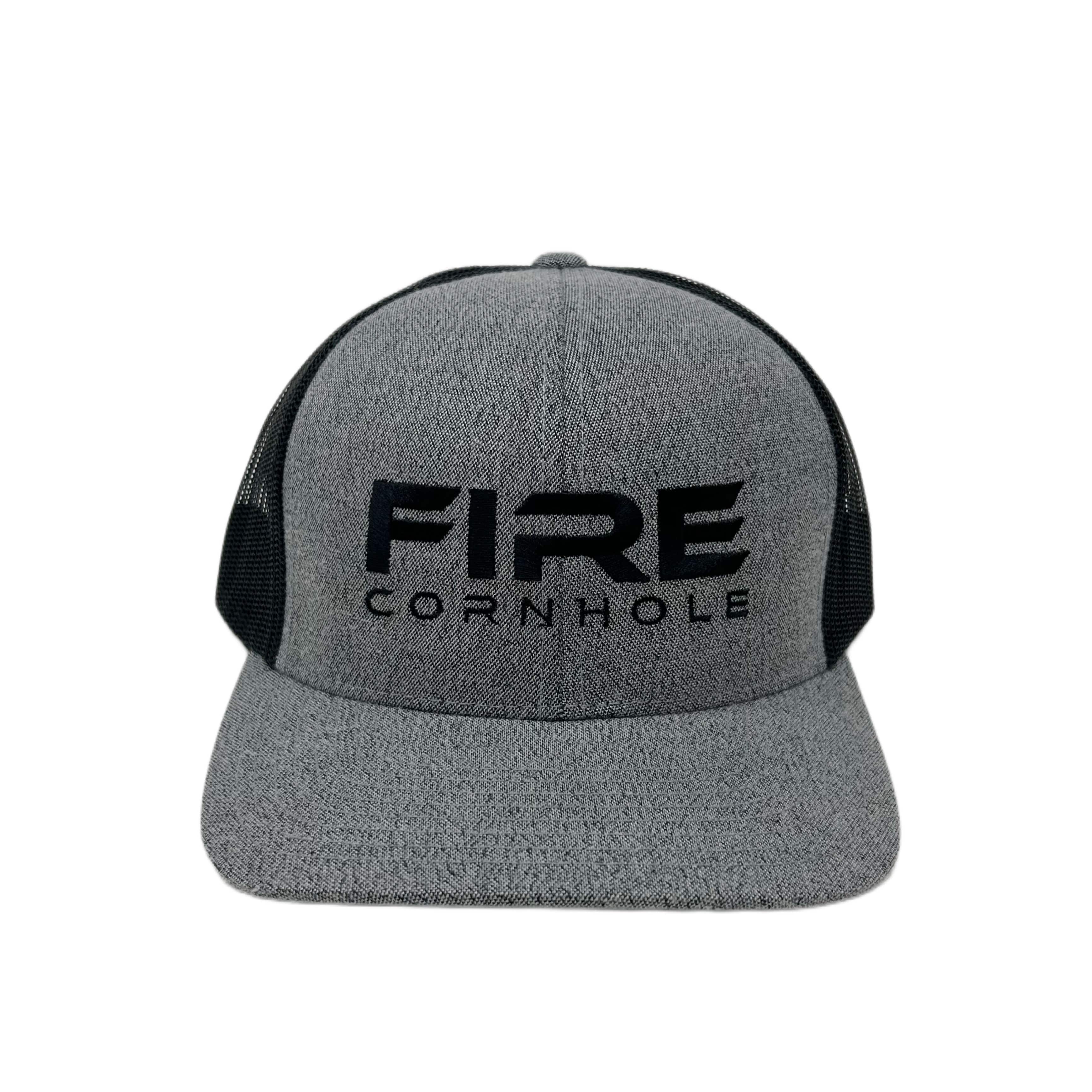 Fire Cornhole Grey Heather/Black Back Hat - Black Logo