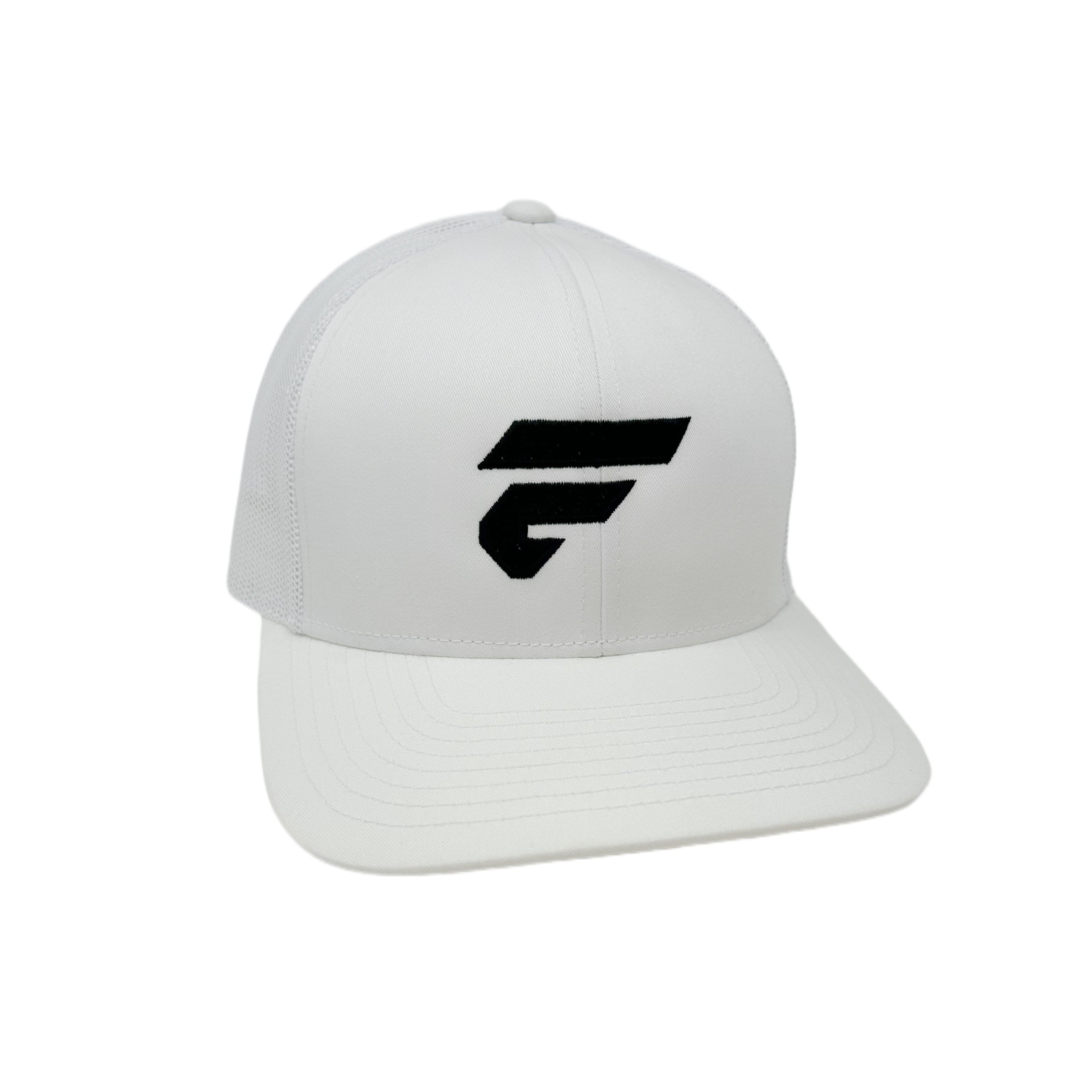 Fire Cornhole White Fitted Hat with Black Fire Cornhole Logo