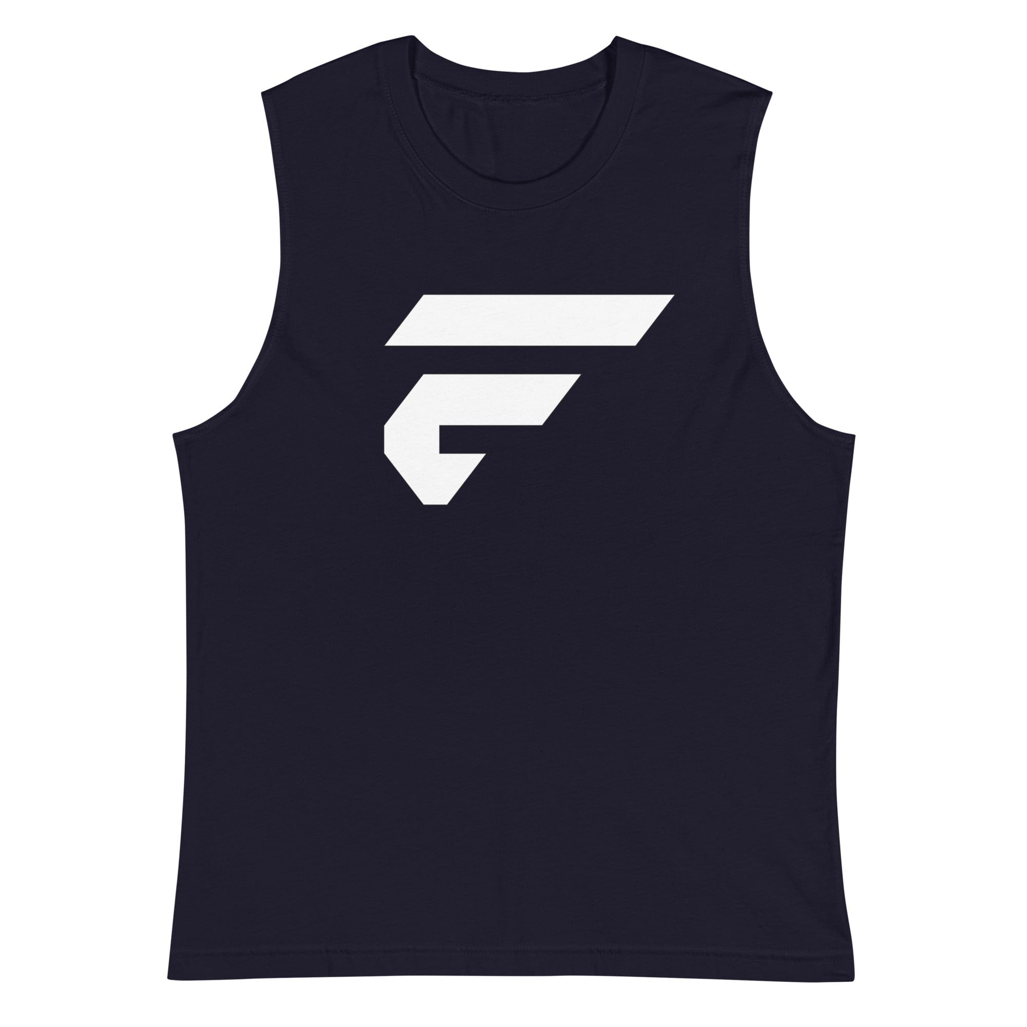 Men's navy muscle shirt with Fire Cornhole F logo in white