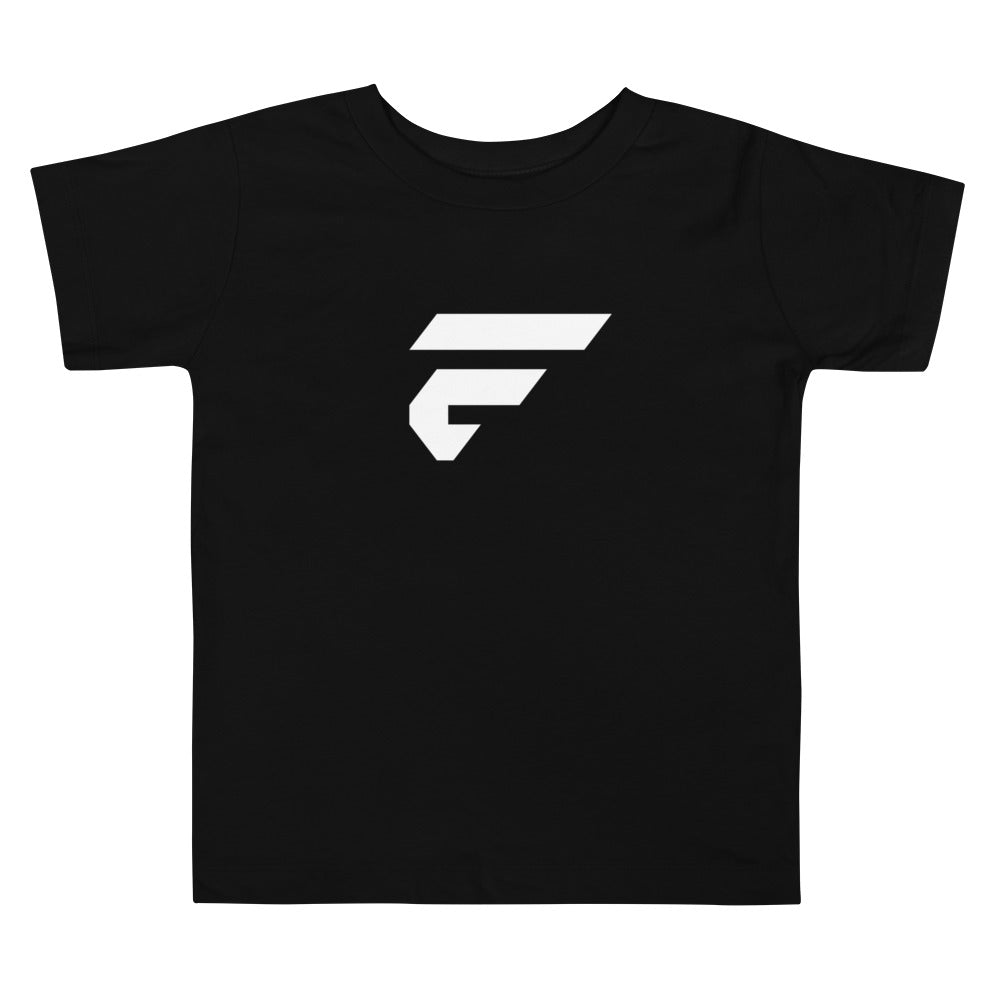 Black toddler short sleeve tee shirt with Fire Cornhole F logo