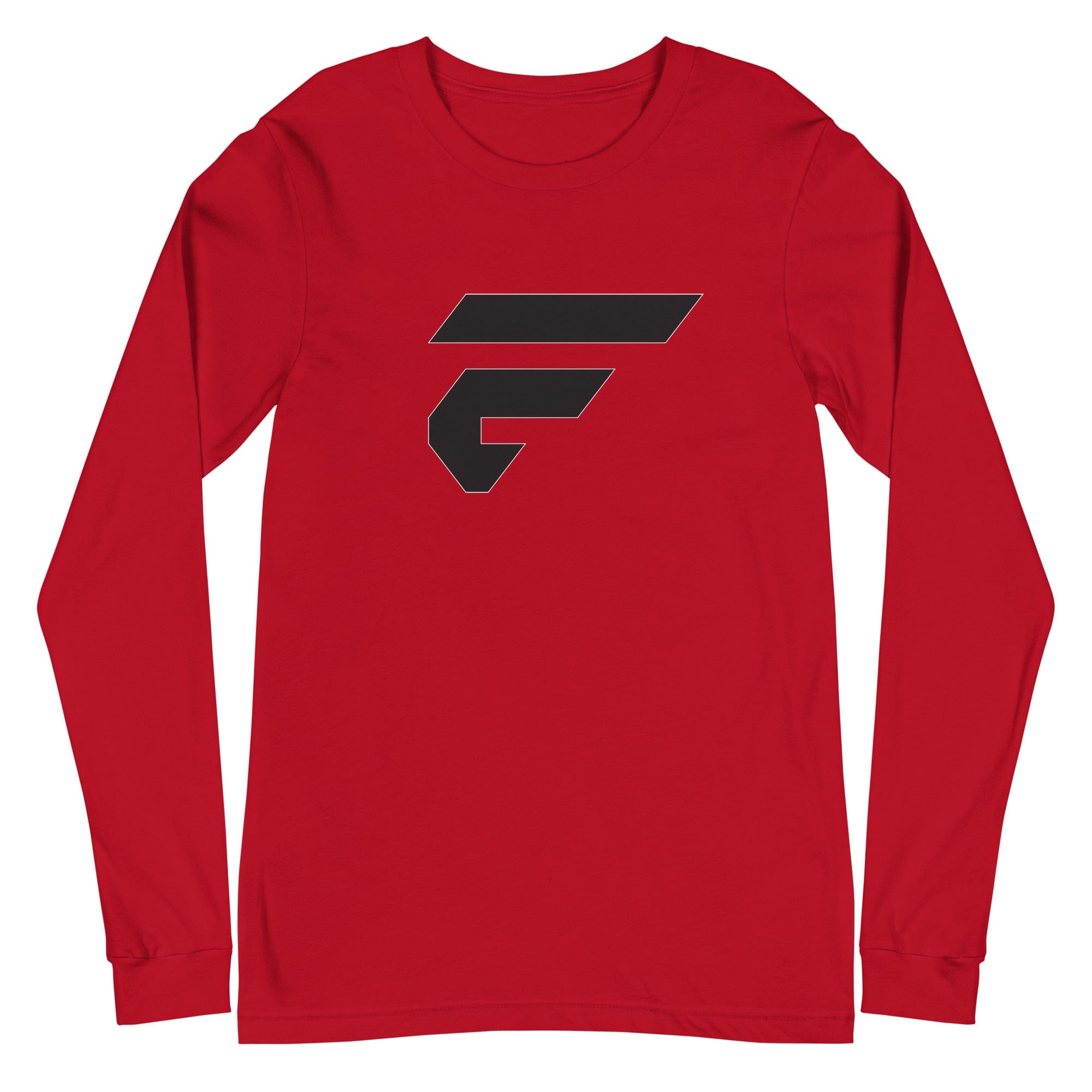 Red unisex cotton longsleeve shirt with Fire cornhole F logo in black