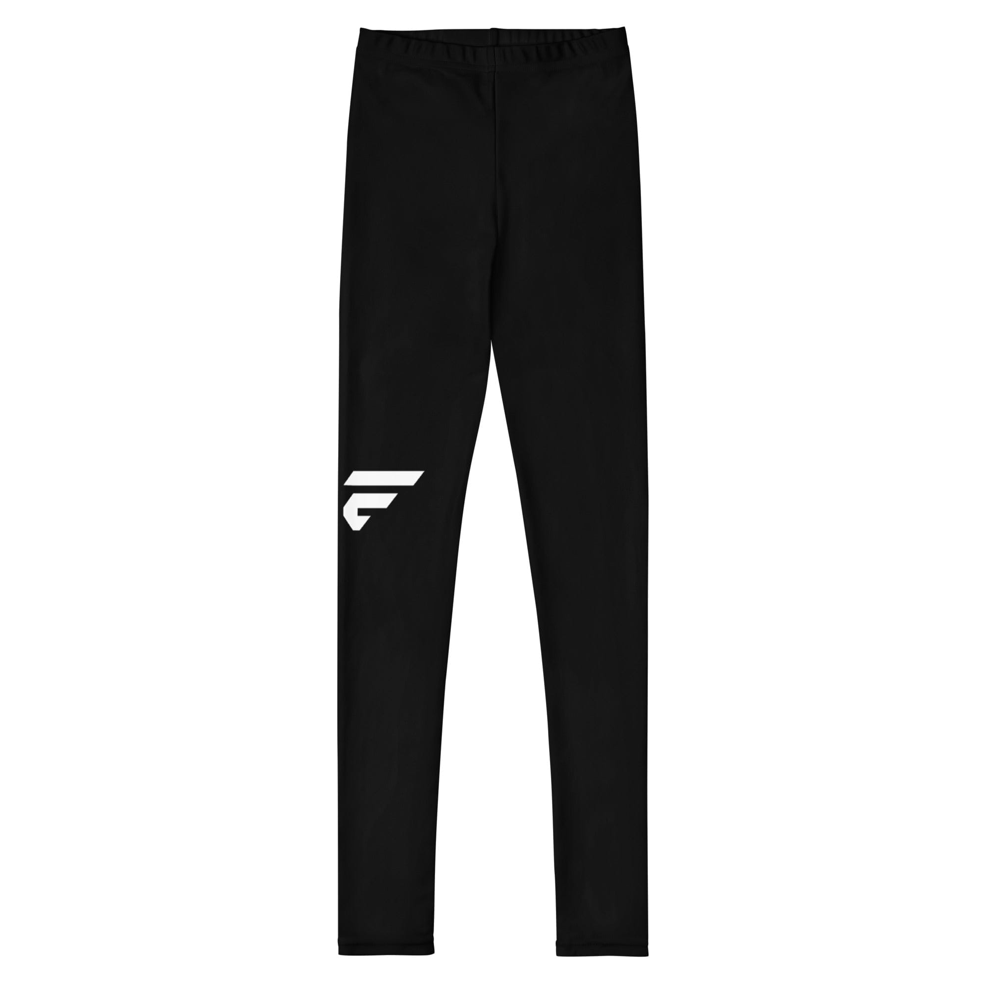 Youth leggings in black with white Fire Cornhole F logo