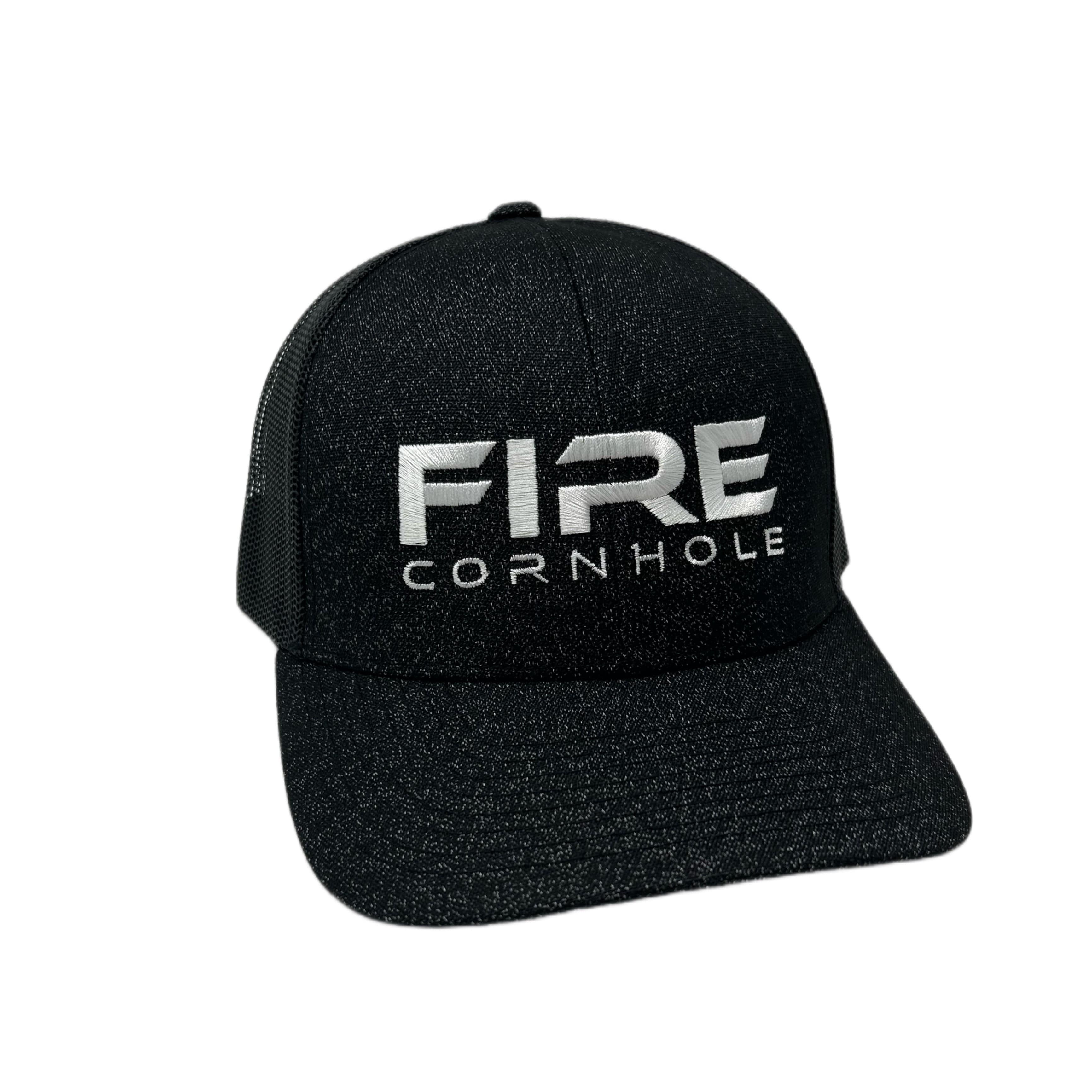 Fire Cornhole Black Heather/Black Back Hat - White Logo
