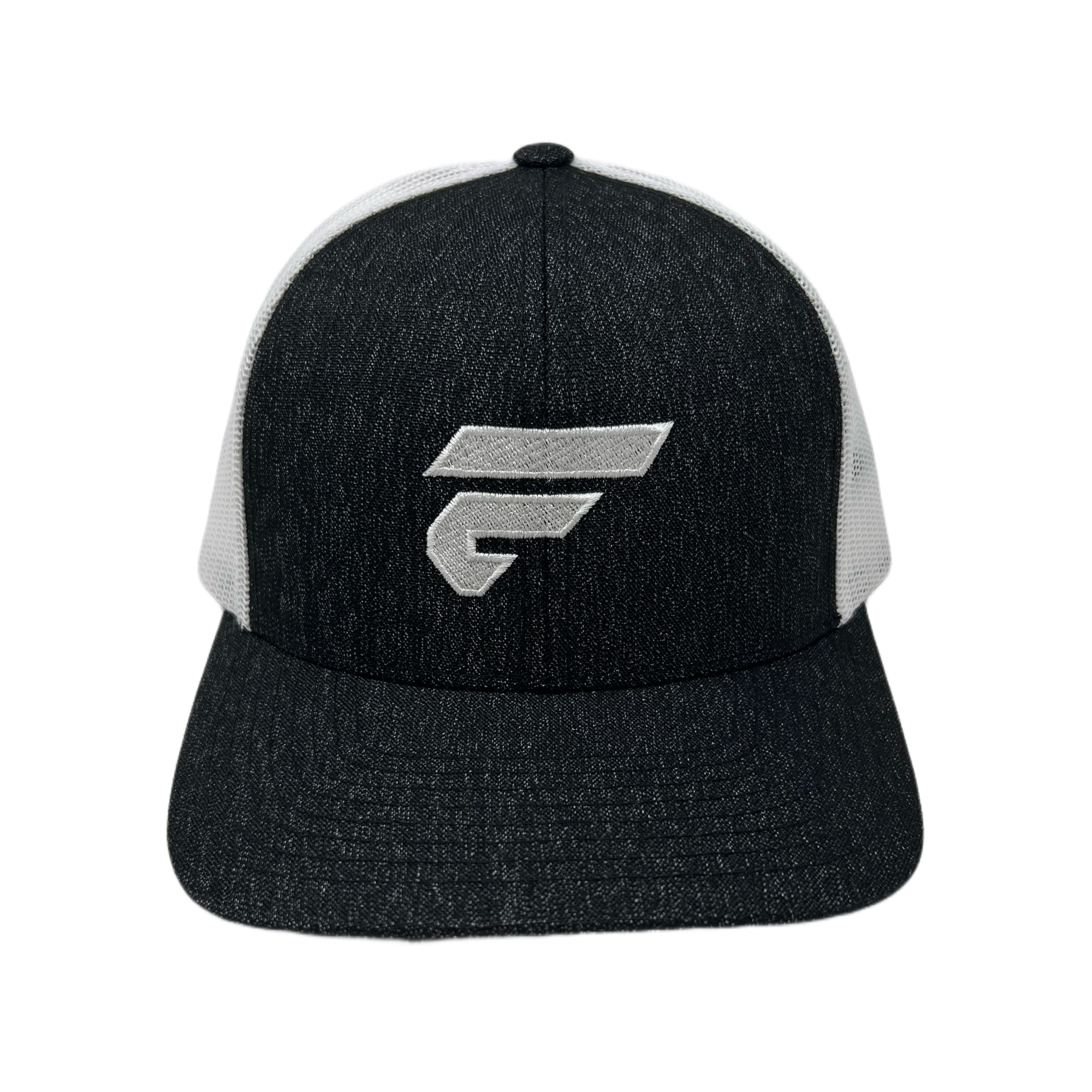 Fire Cornhole Black Heather/White Back Fitted Hat with FC Logo