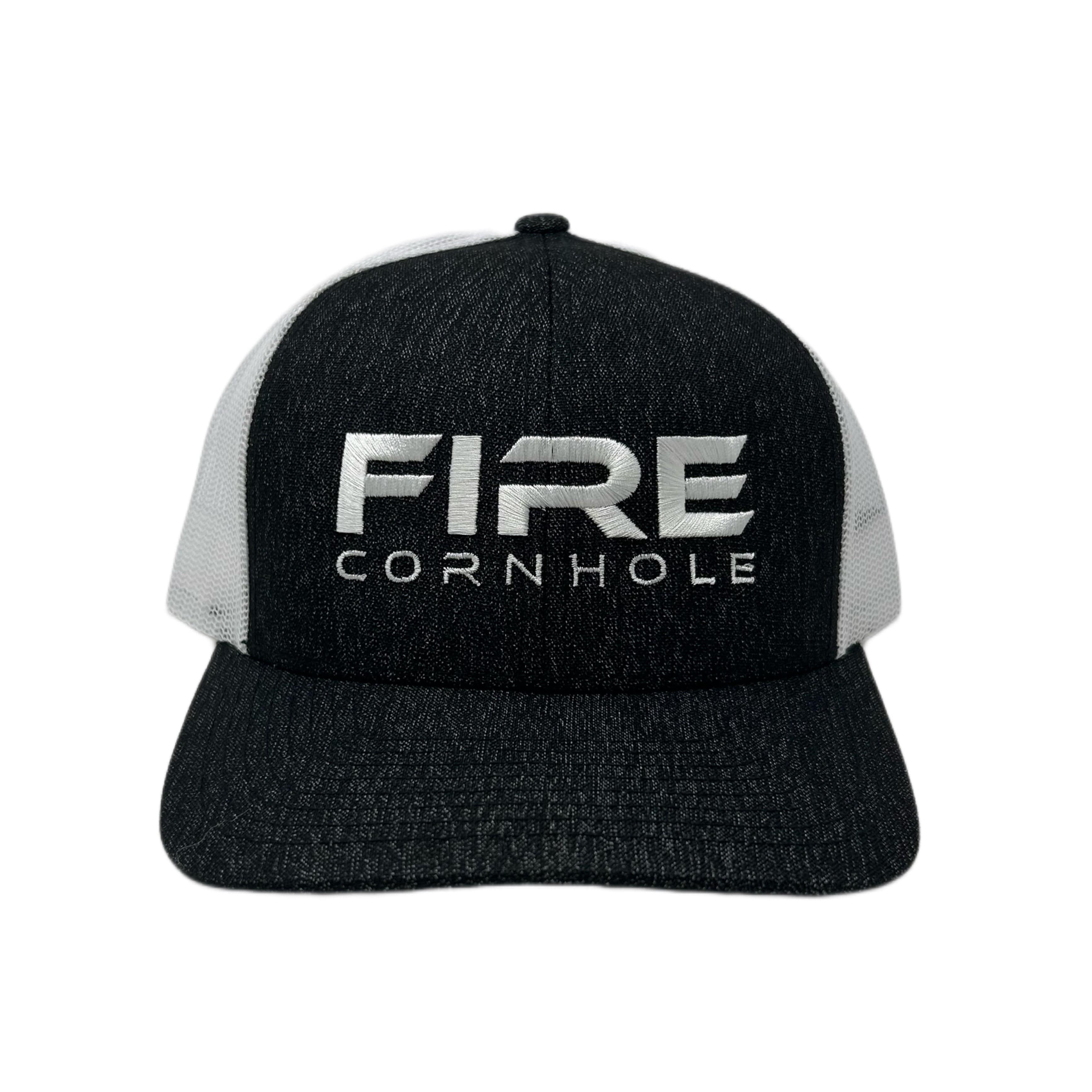 Fire Cornhole Black Heather/White Back Hat - White Logo