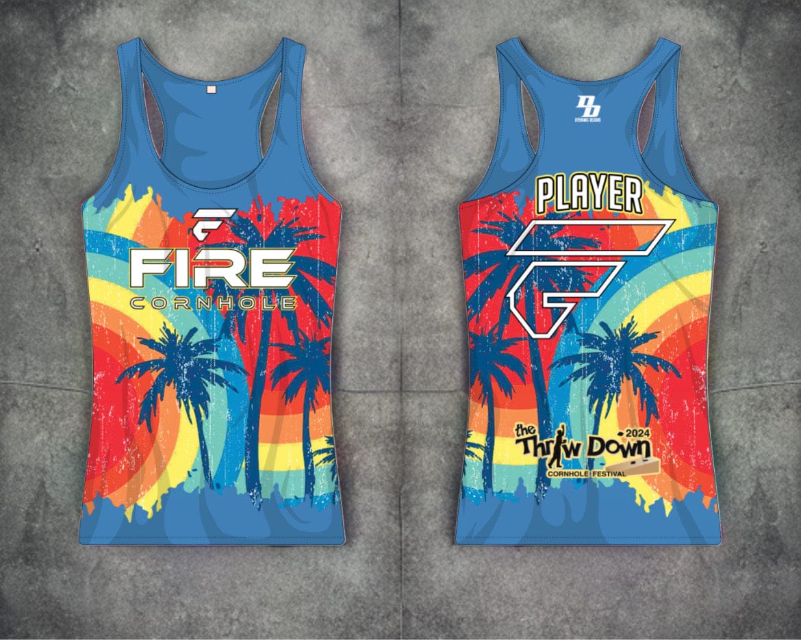 Fire Cornhole Fire Cornhole Throwdown Palms Blue Tank Jersey