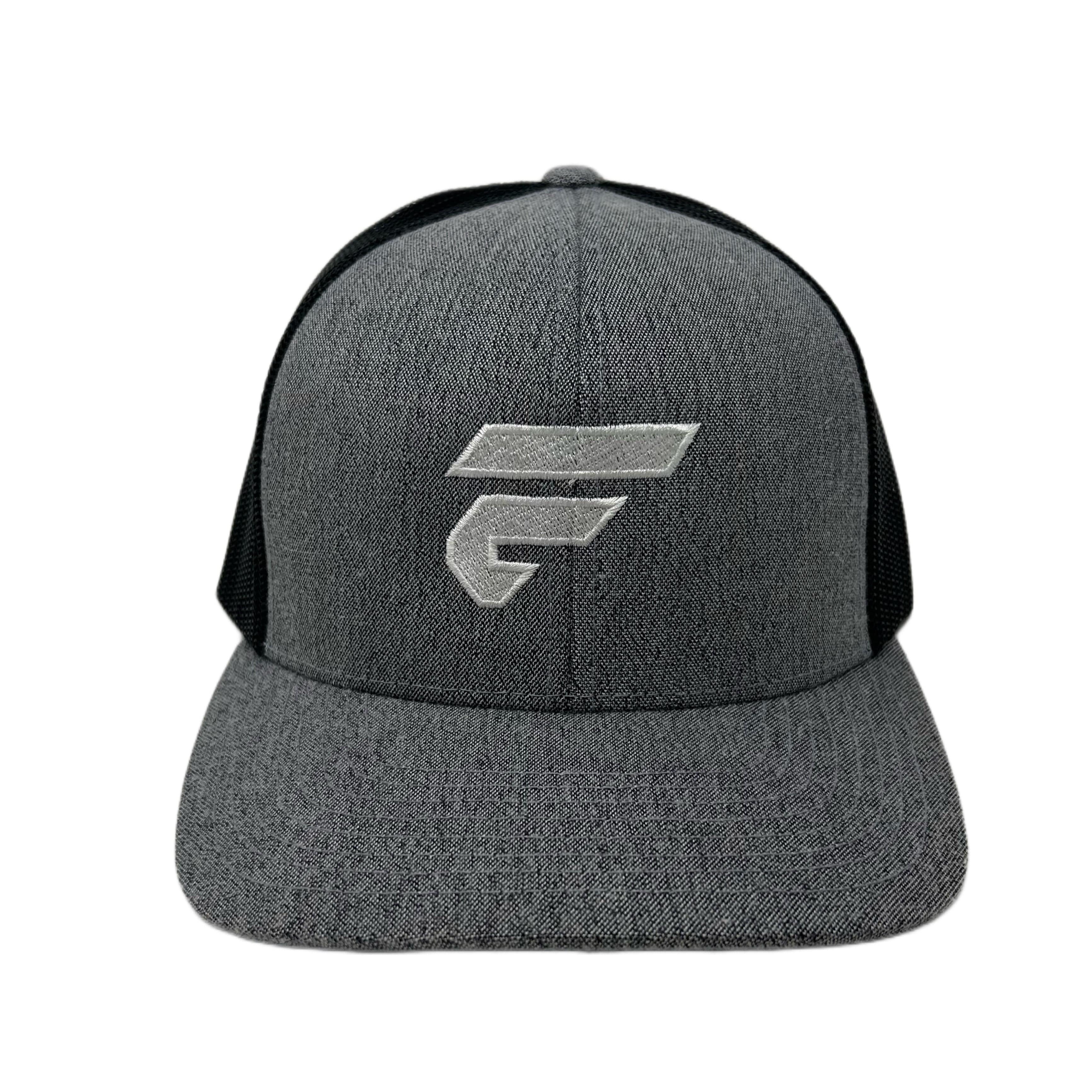 Fire Cornhole Grey Heather/Black Back Fitted Hat with White FC Logo