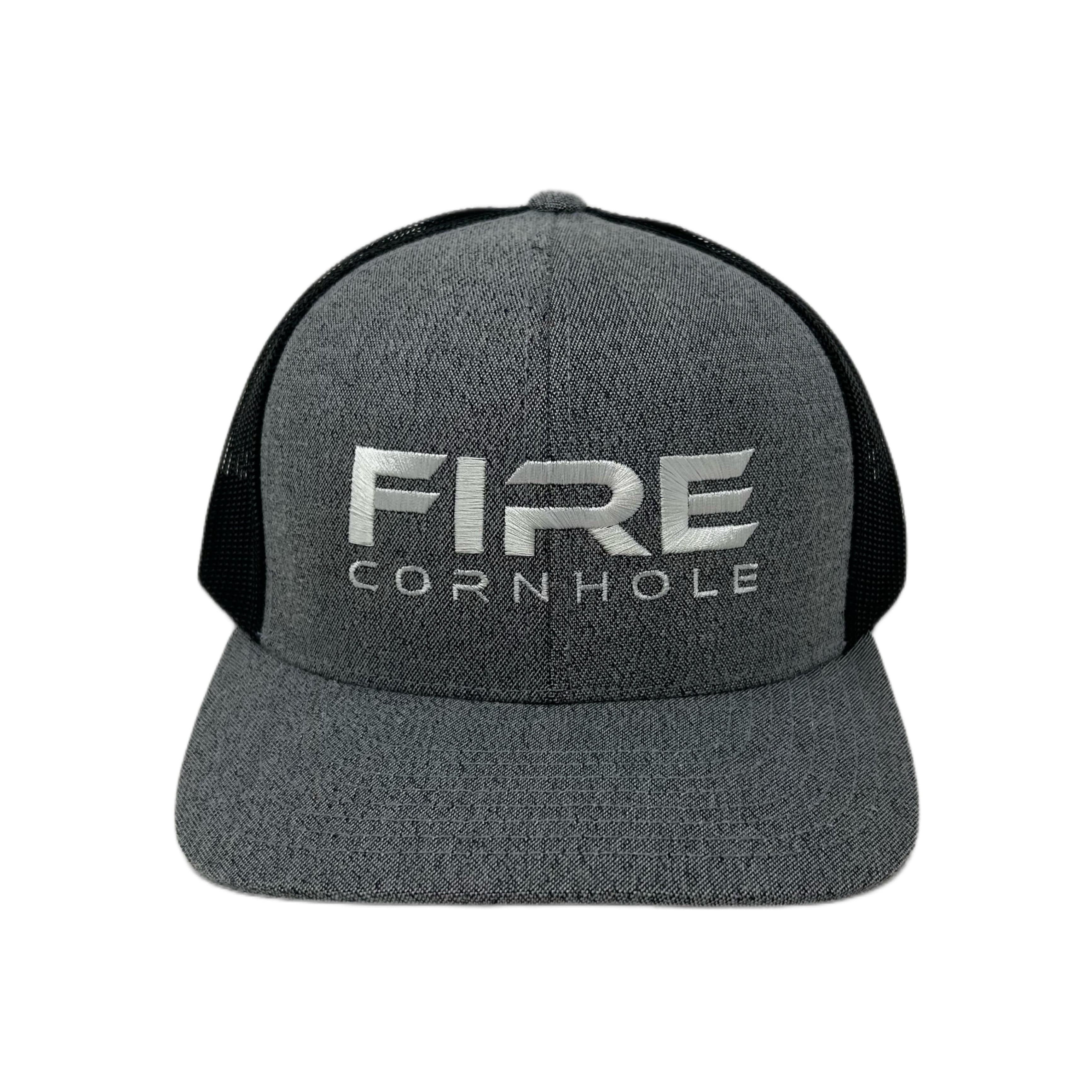 Fire Cornhole Grey Heather/Black Back Hat - White Logo