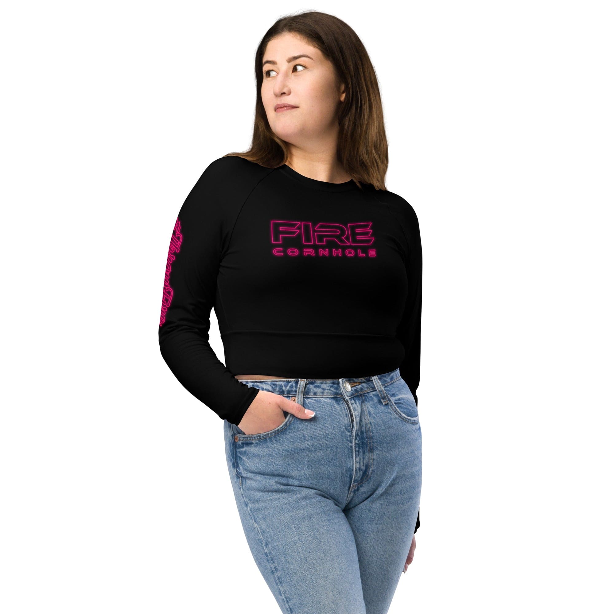 Fire Cornhole Long-sleeve crop top- Pink