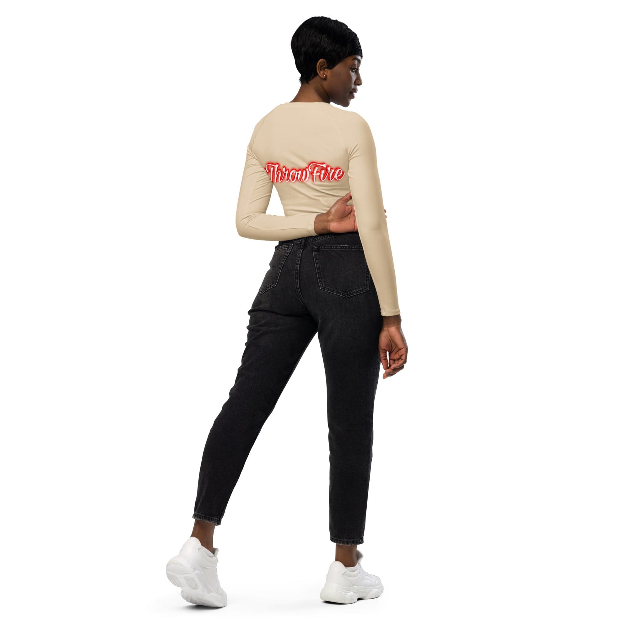 Fire Cornhole Long-sleeve crop top- Tan