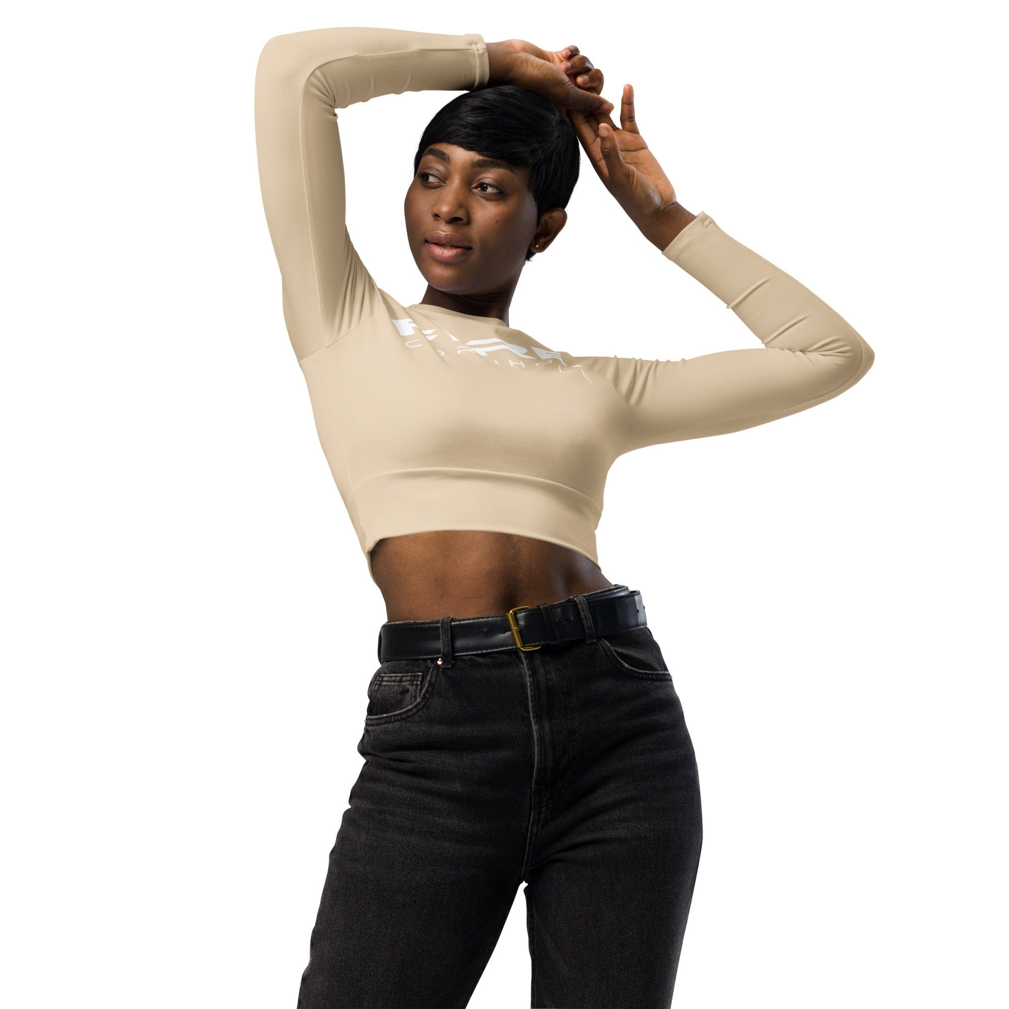 Fire Cornhole Long-sleeve crop top- Tan