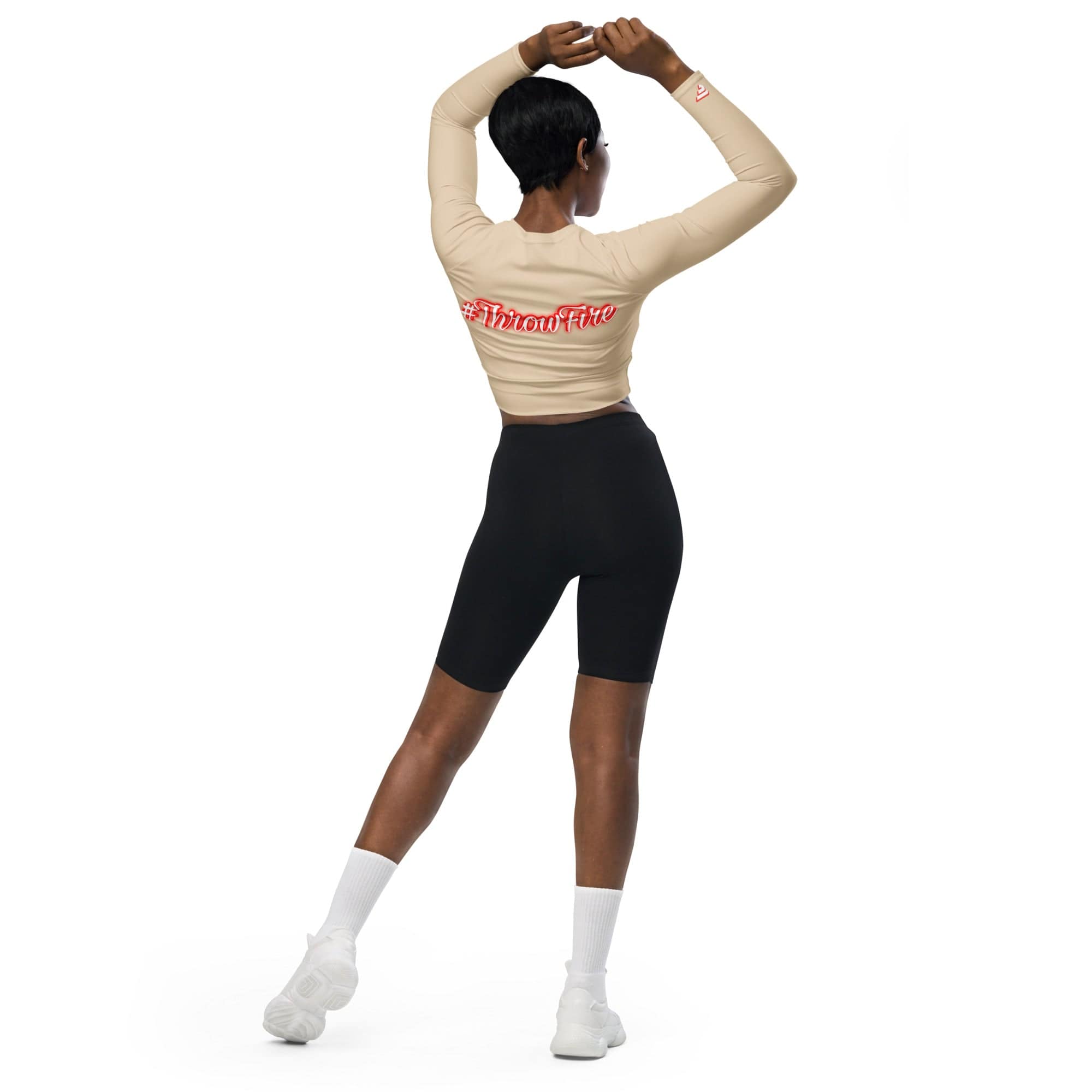 Fire Cornhole Long-sleeve crop top- Tan