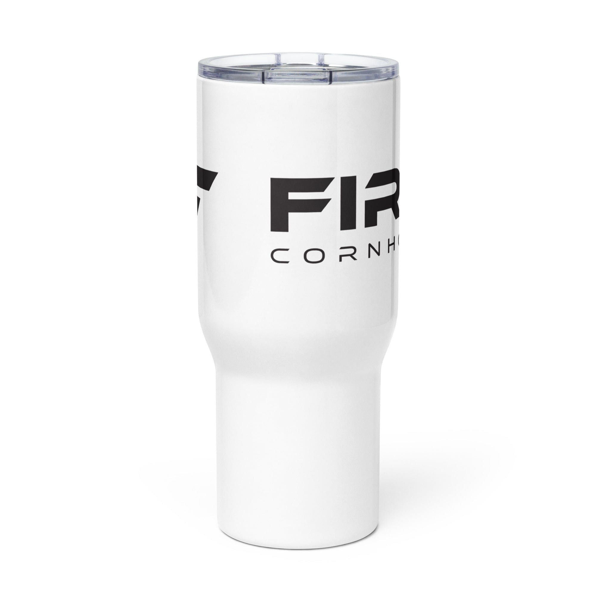 Fire Cornhole Travel mug with a handle