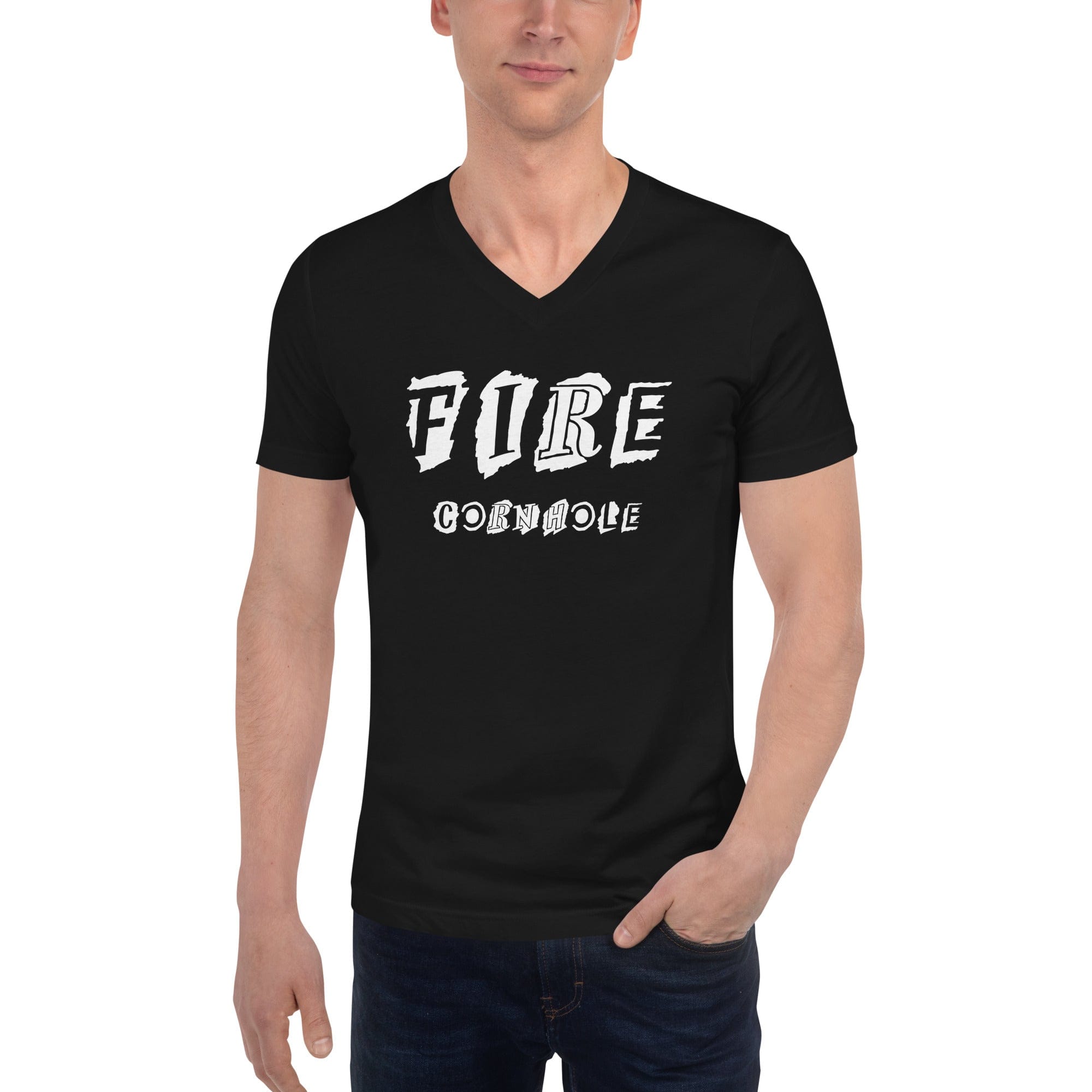 Fire Cornhole Unisex Short Sleeve V-Neck T-Shirt- Grunge 1 Fire