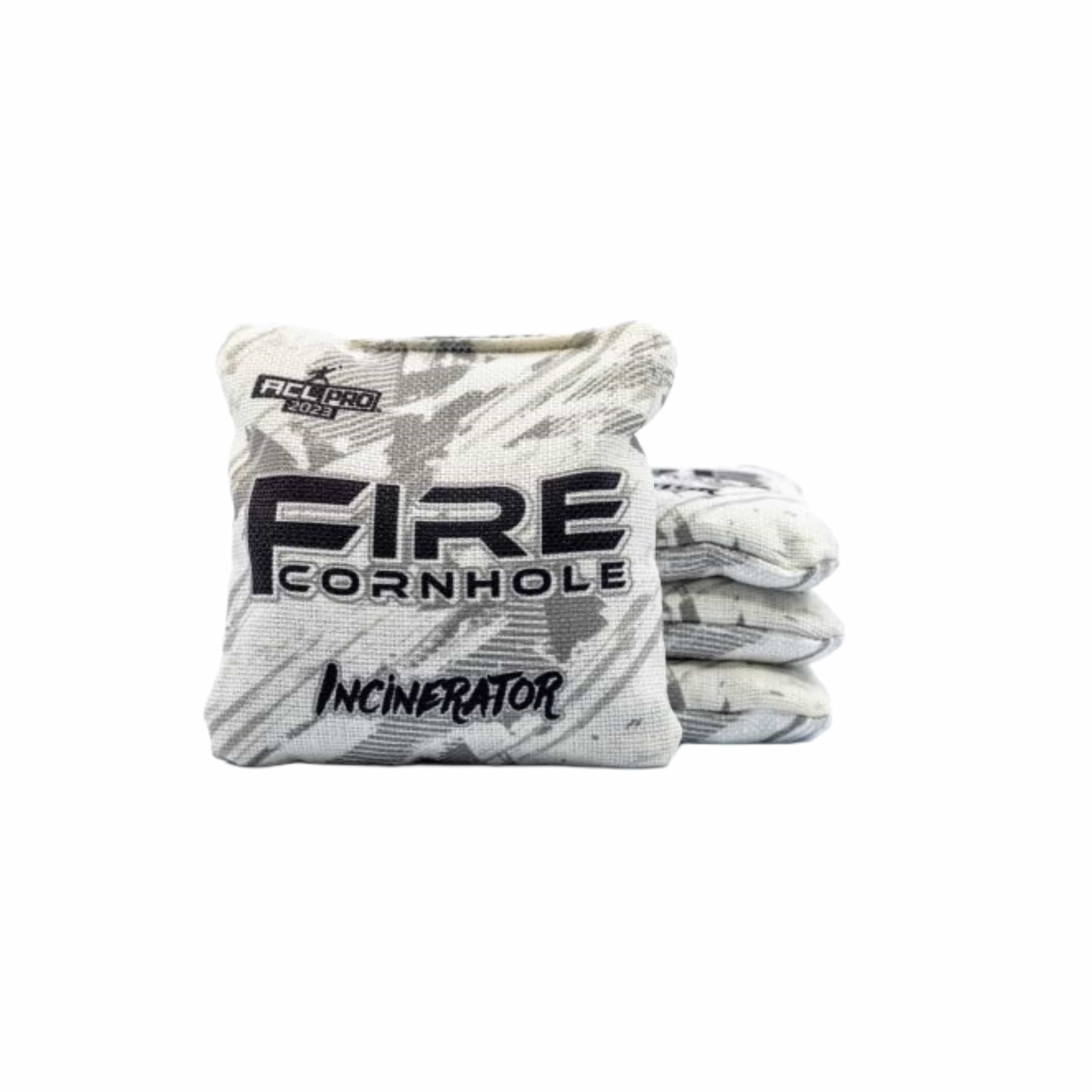 Fire Incinerator ACL cornhole bags in white