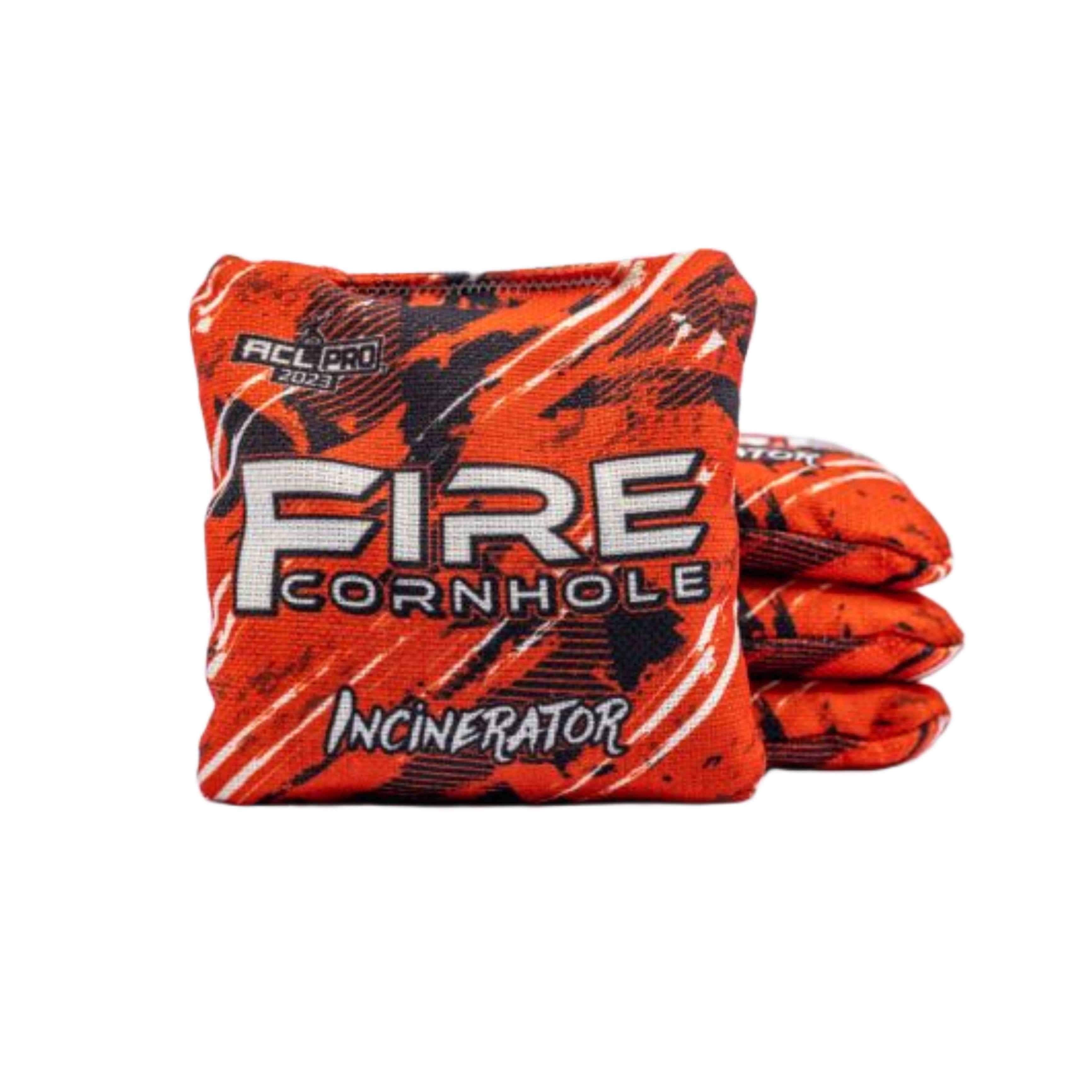 Fire Incinerator ACL cornhole bags in red