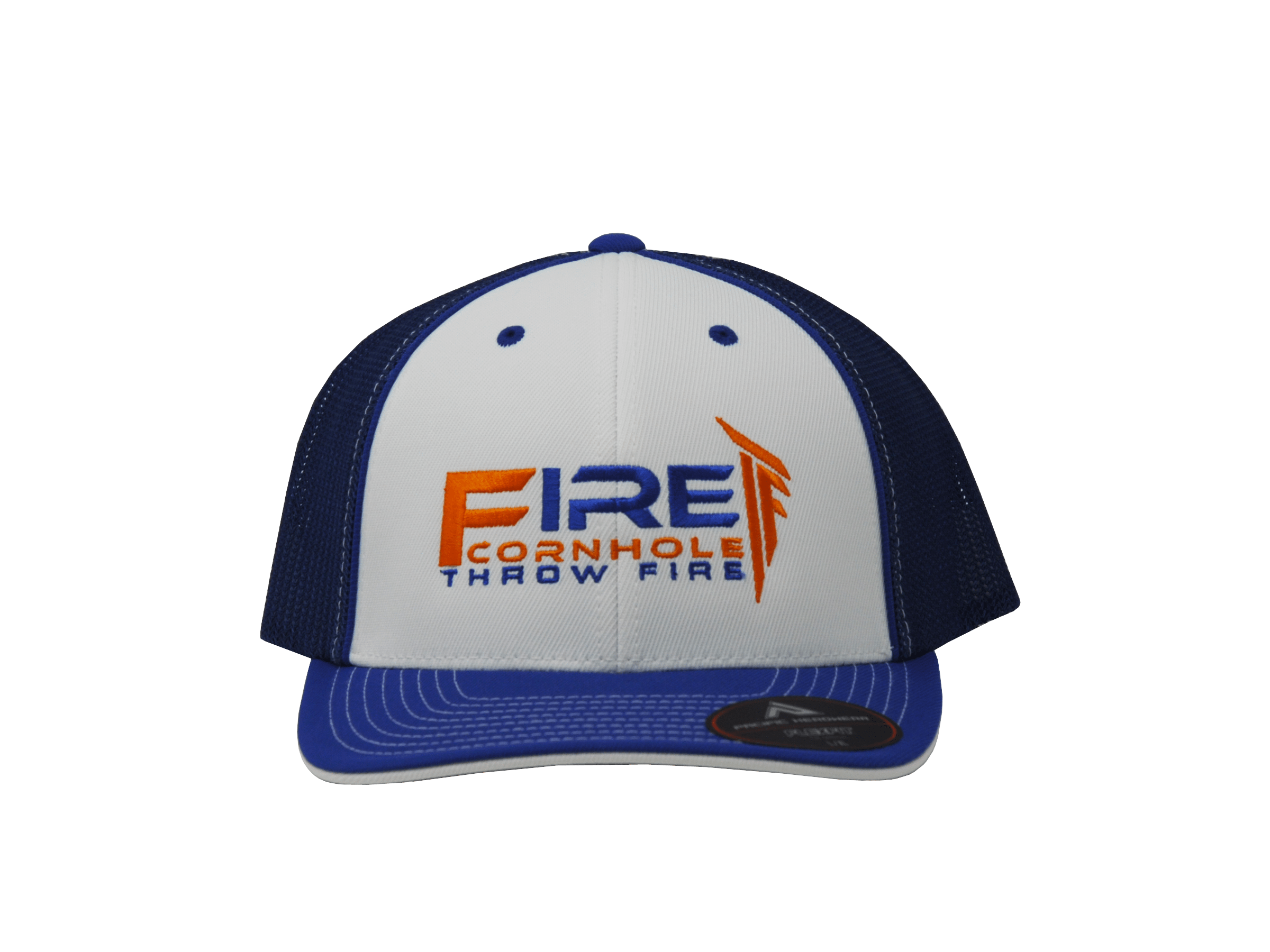 Fire Cornhole Blue and White with Orange Logo Hat