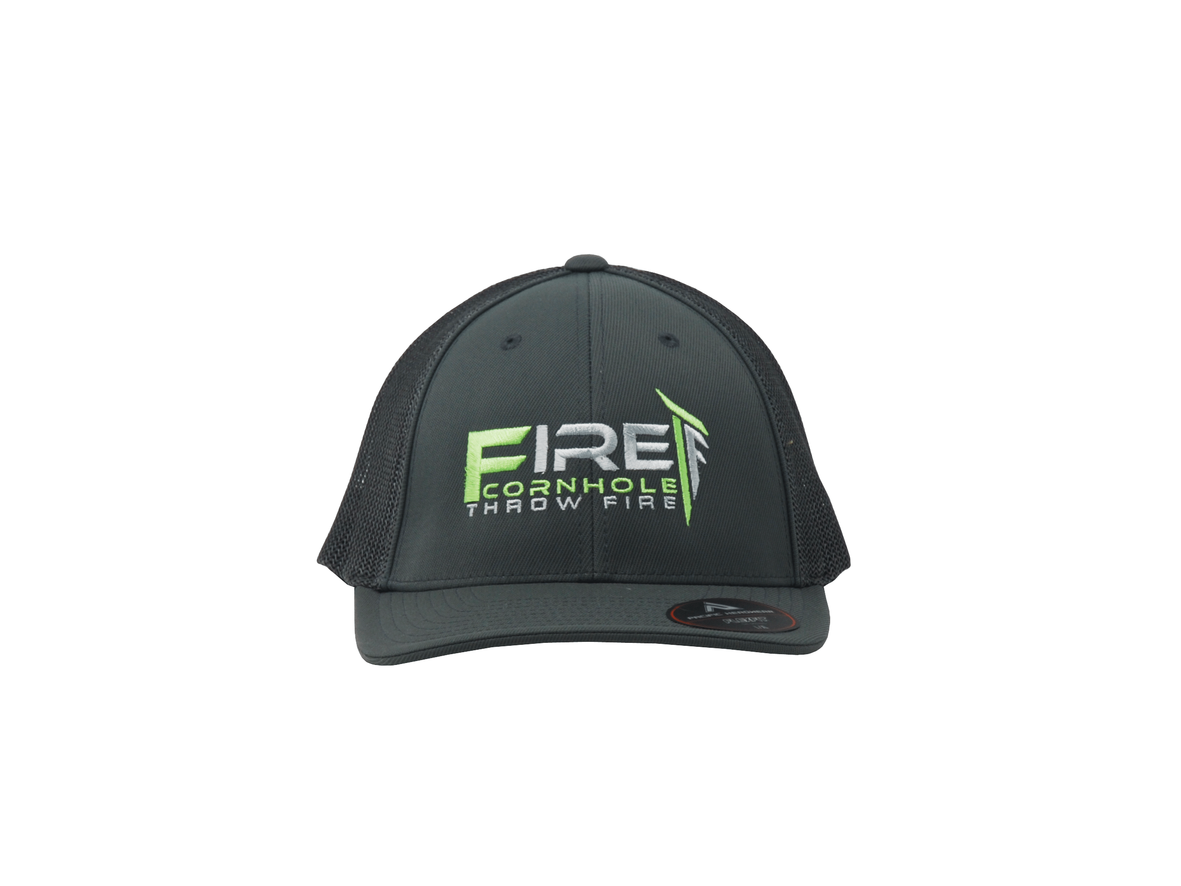 Fire Cornhole Charcoal Green with Green and Silver Logo Hat