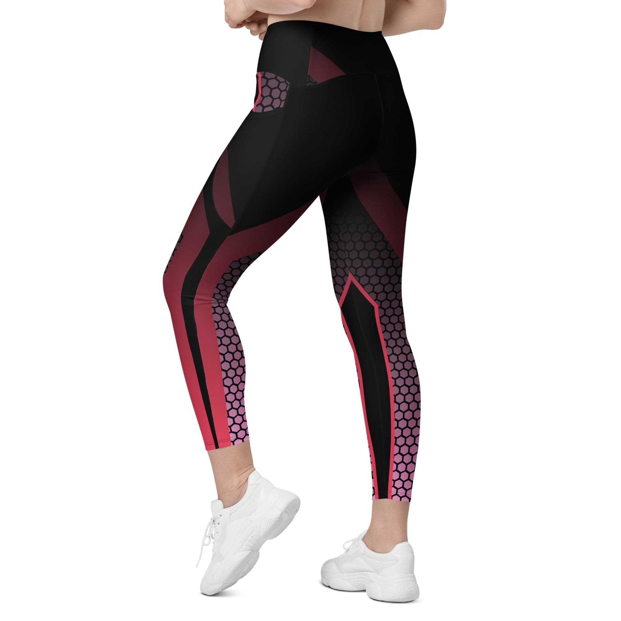 Fire Cornhole Crossover leggings with pockets and hexagon pattern