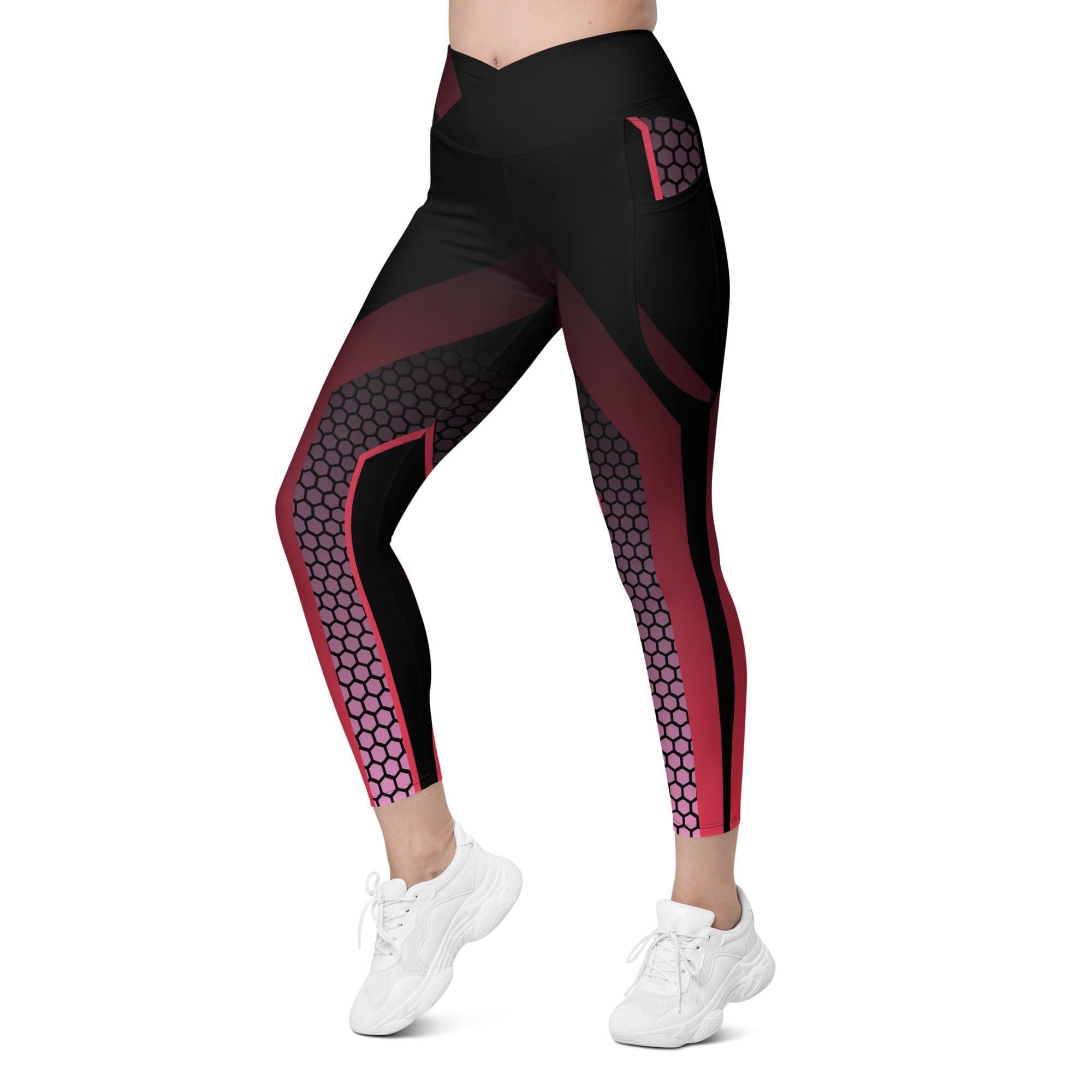 Fire Cornhole Crossover leggings with pockets and hexagon pattern