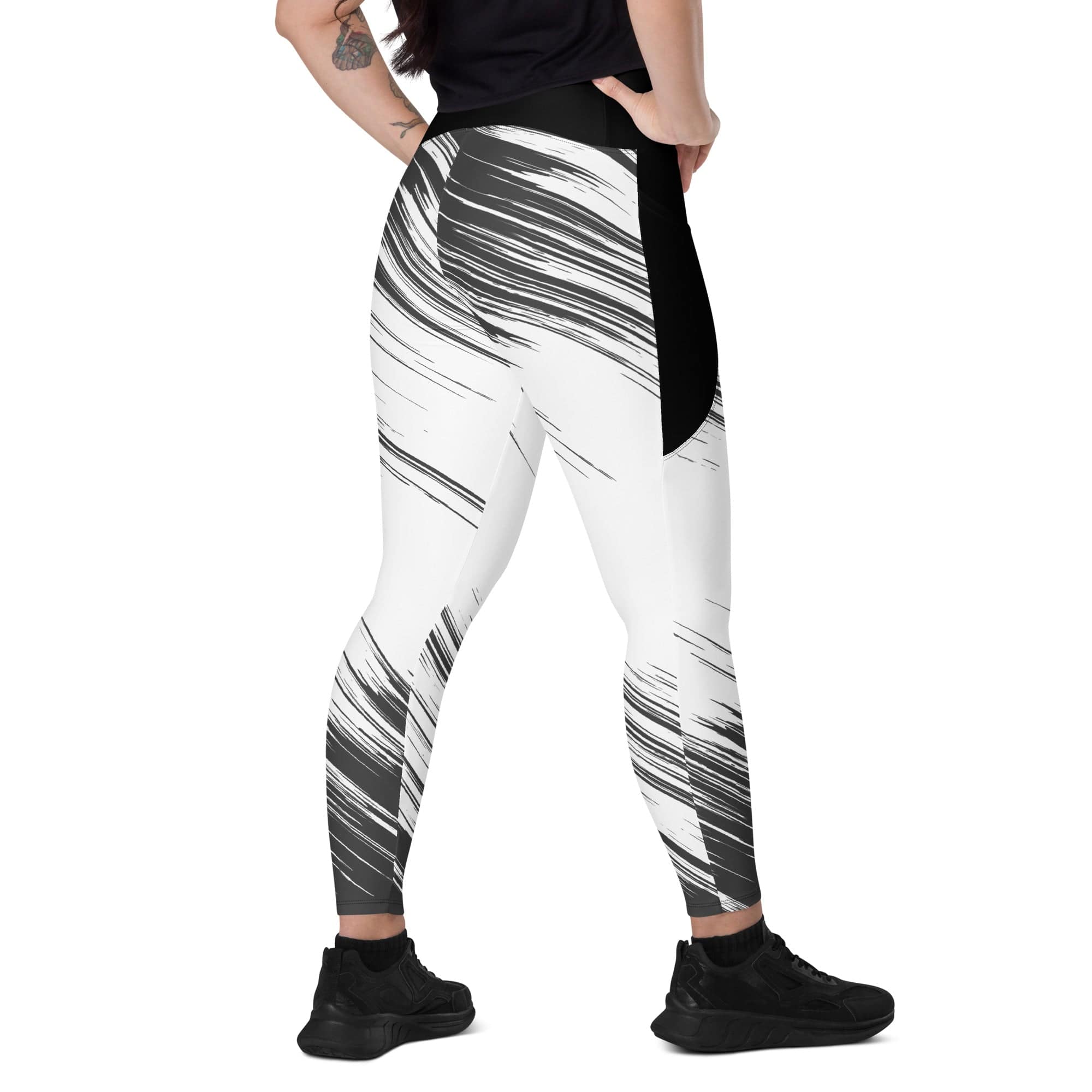 Fire Cornhole Crossover leggings with pockets in black and white