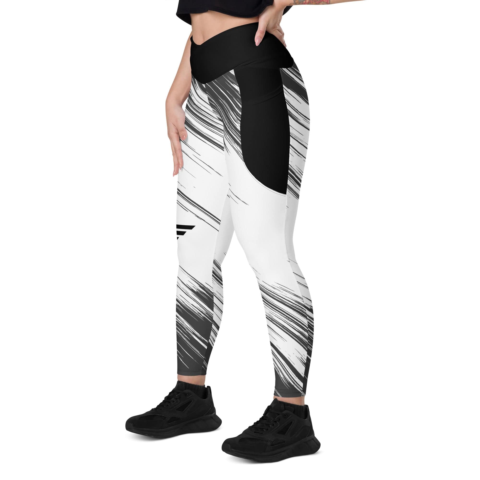 Fire Cornhole Crossover leggings with pockets in black and white