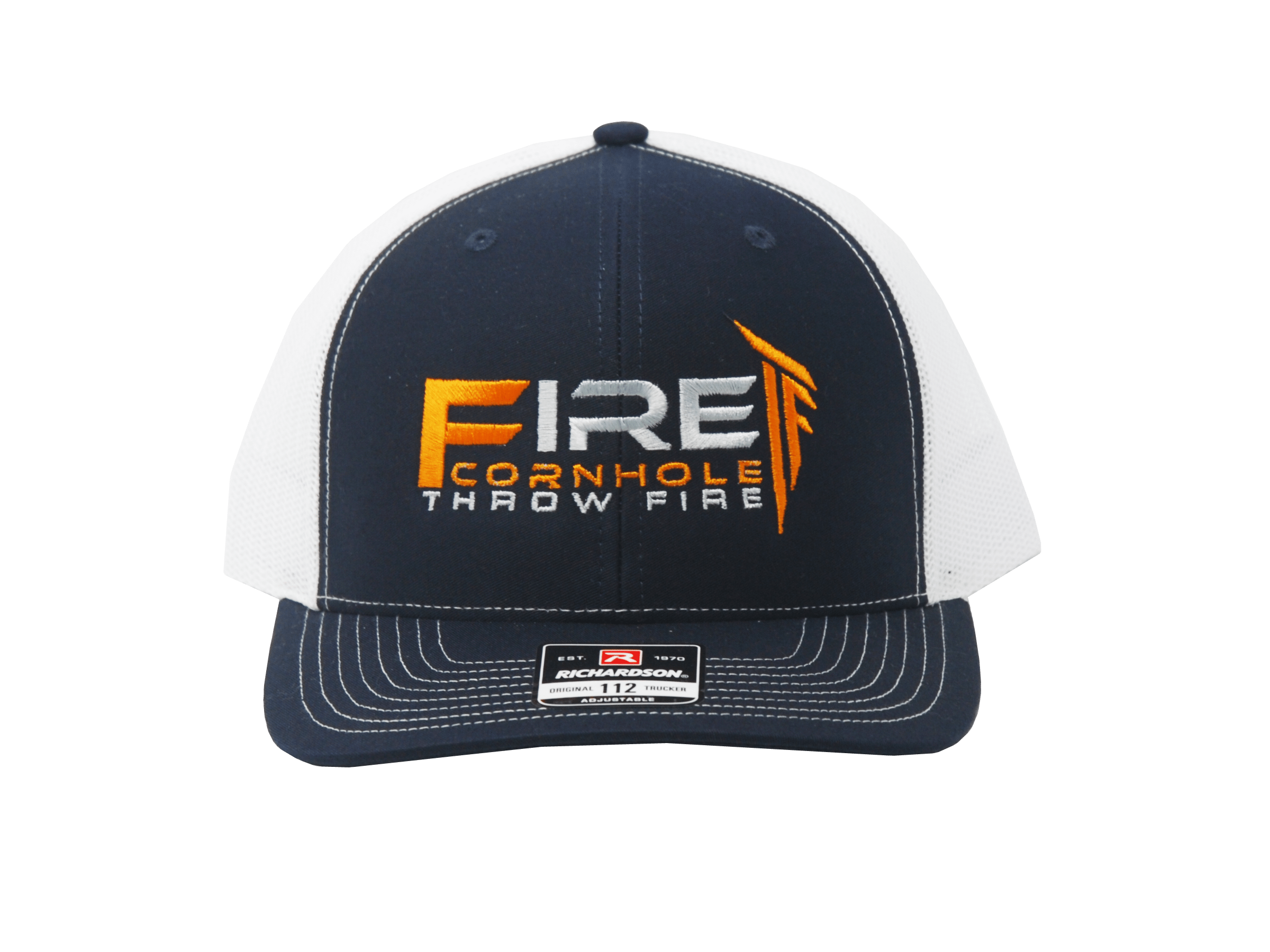 Fire Cornhole Fire Cornhole Hat - Navy and Orange/Silver Logo
