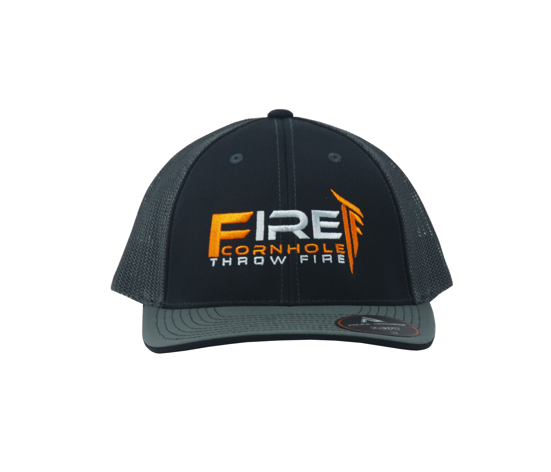 Fire Cornhole Grey and Orange Fitted Hat