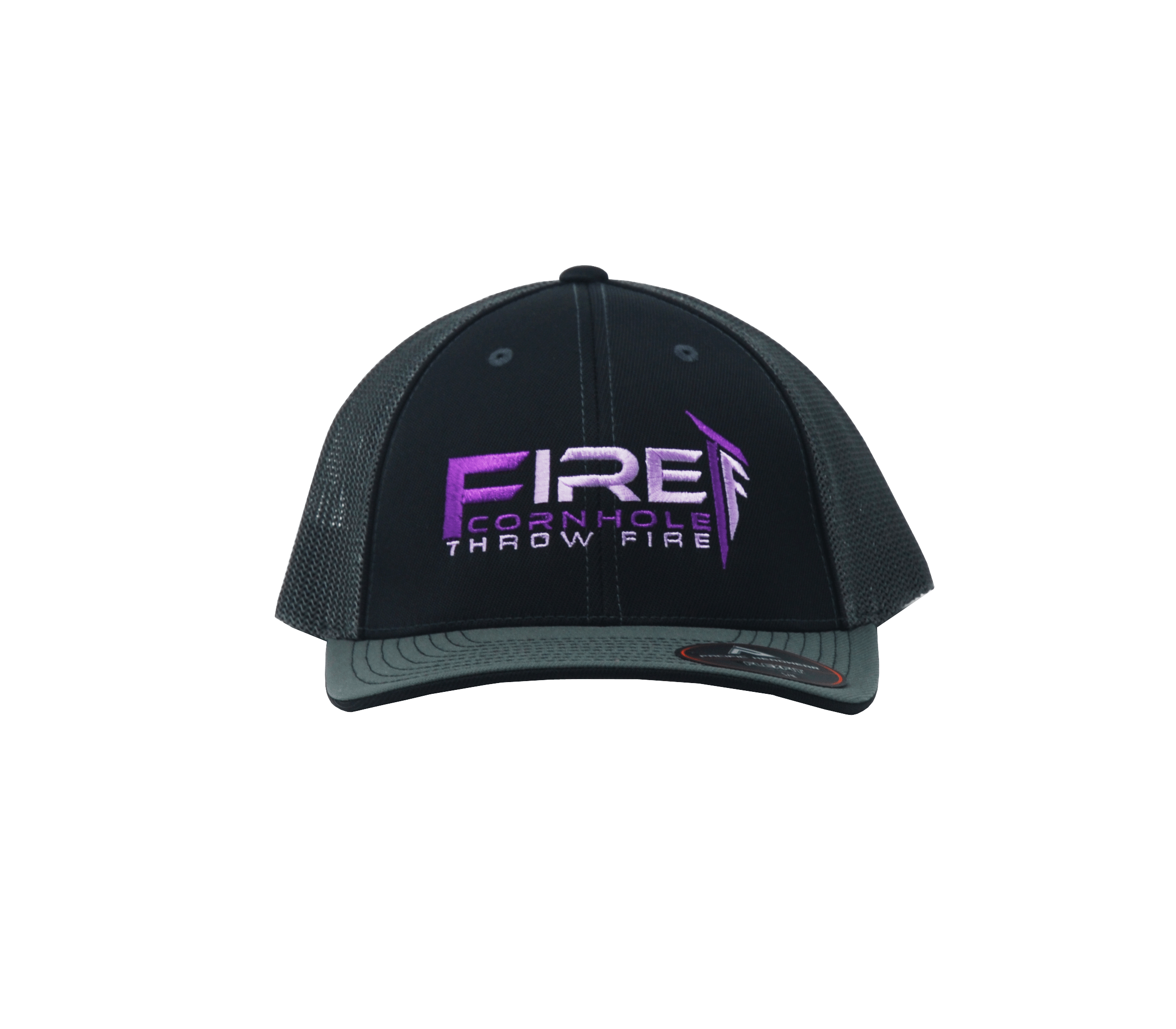 Fire Cornhole Grey and Purple Fitted Hat