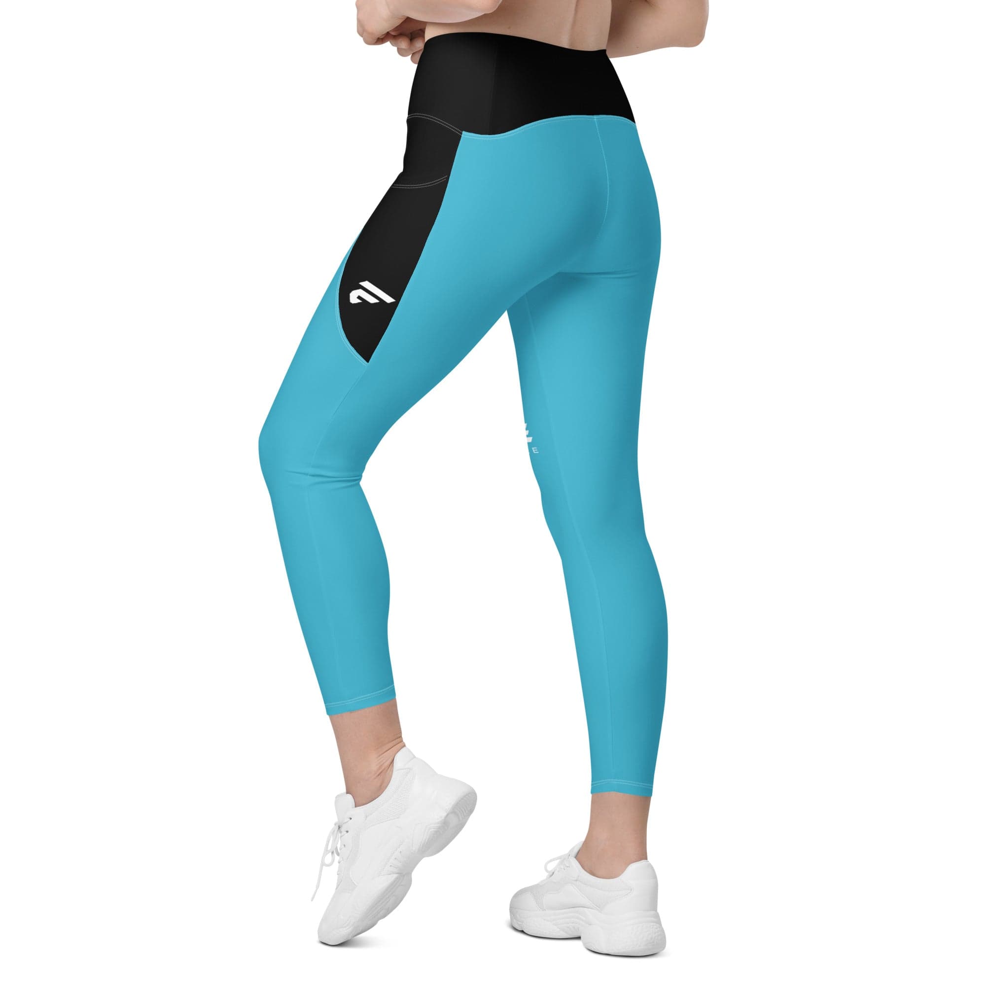 Fire Cornhole Leggings with pockets in light blue and black