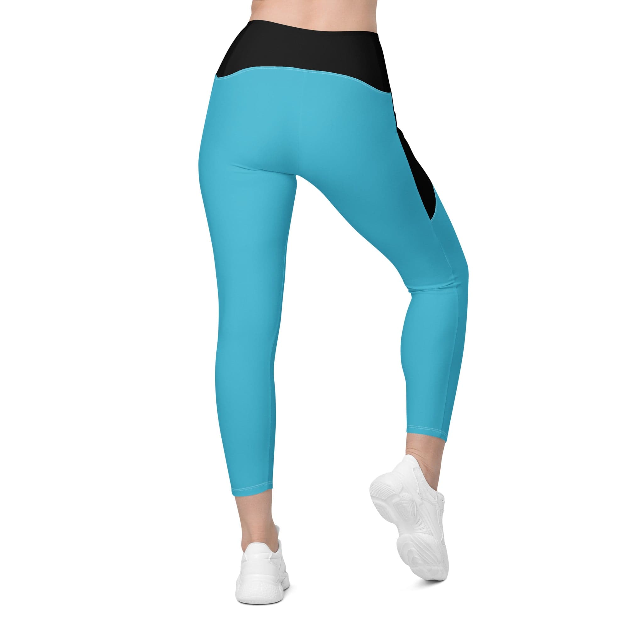 Fire Cornhole Leggings with pockets in light blue and black