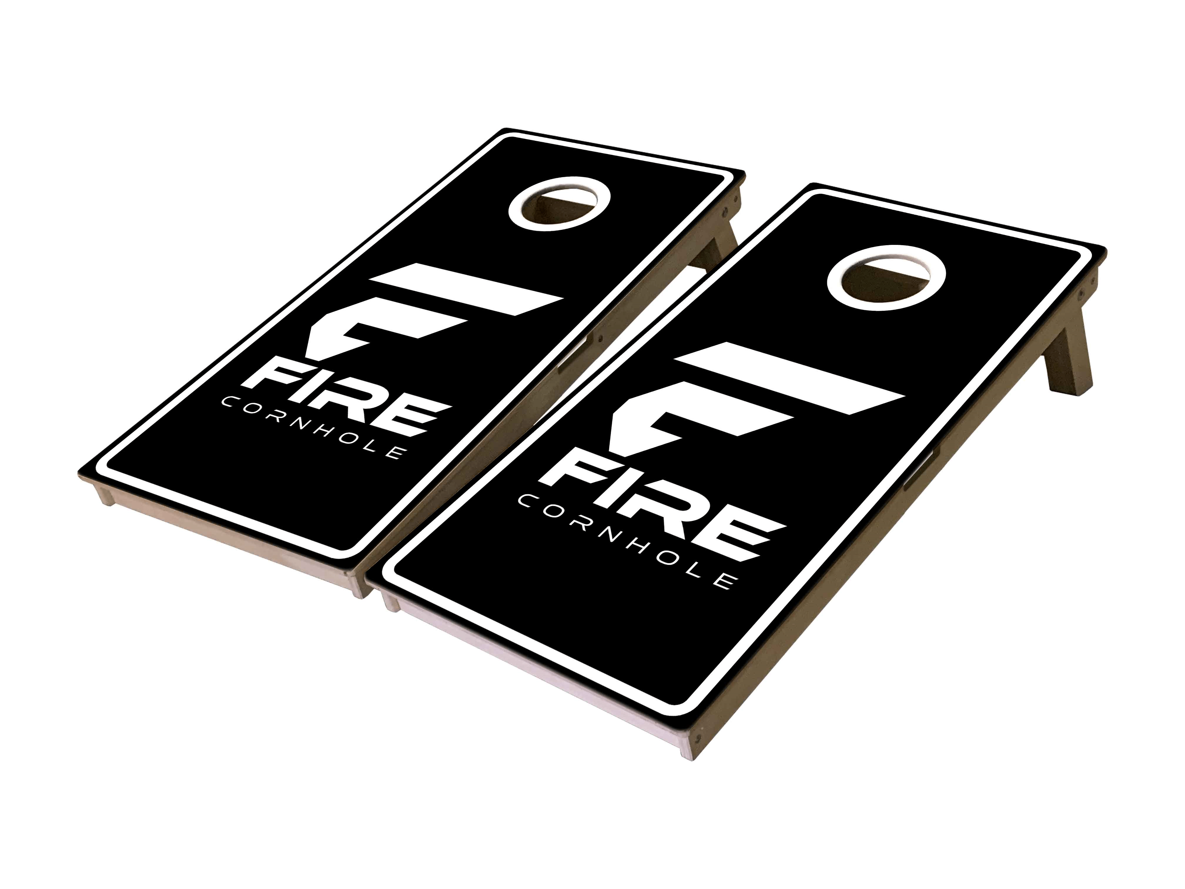 Fire Cornhole Mini Cornhole Boards in black and white