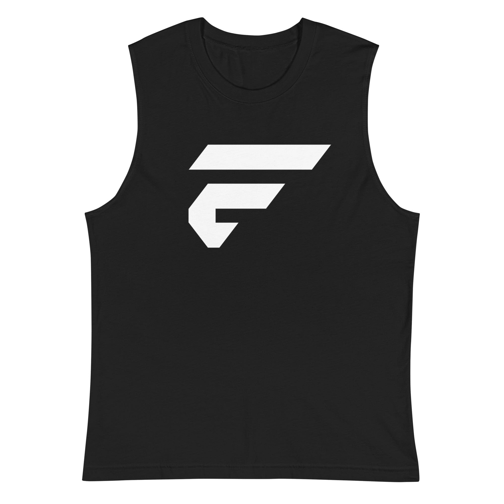 Men's black muscle shirt with Fire Cornhole F logo in white