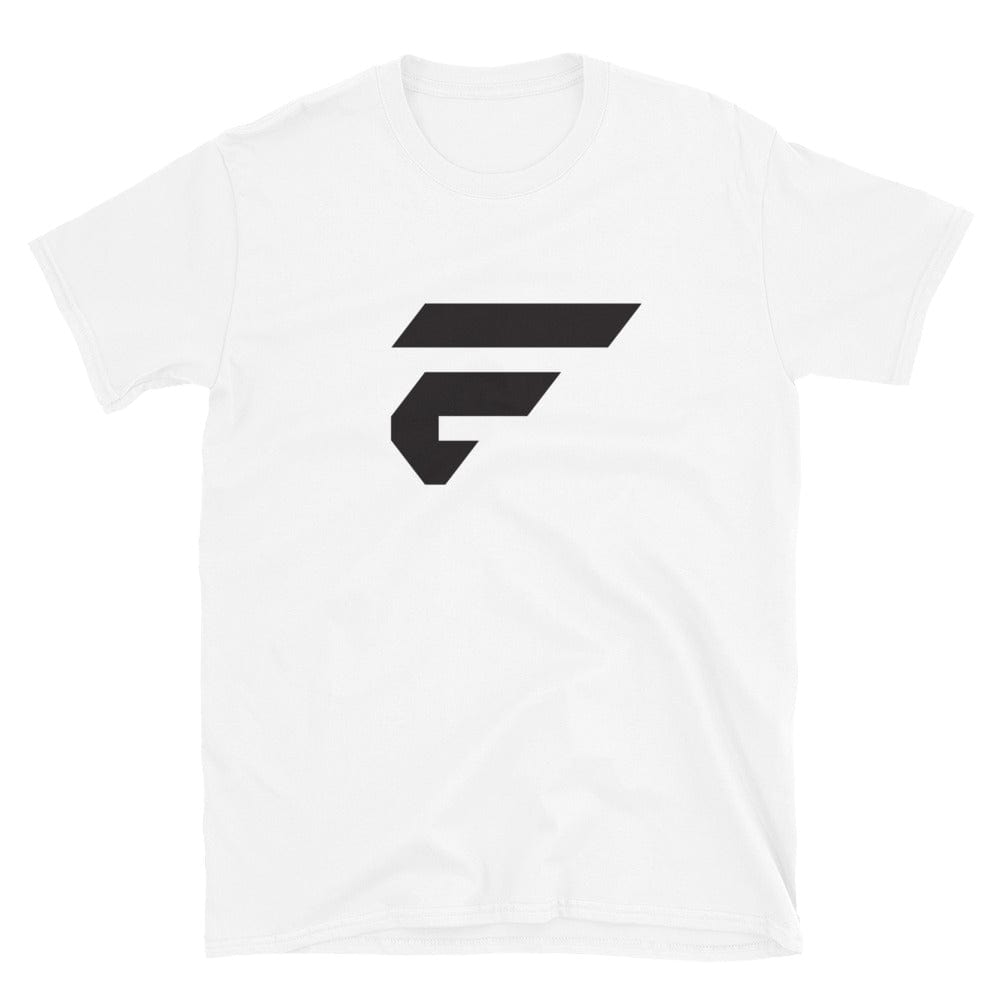 White unisex cotton T-shirt with Fire Cornhole F logo in black