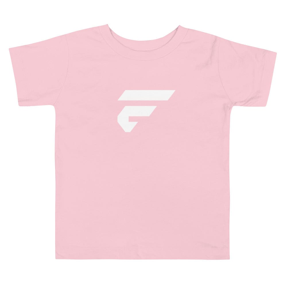 Pink toddler short sleeve tee shirt with Fire Cornhole F logo