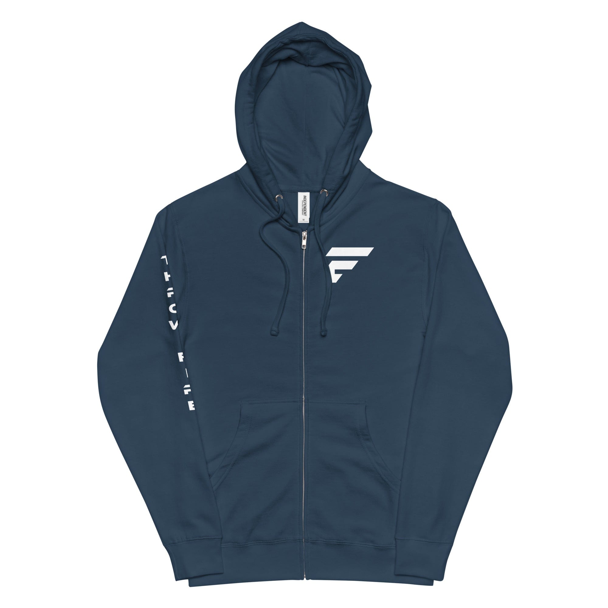 Teal unisex fleece zip-up hoodie with Fire Cornhole logo in white