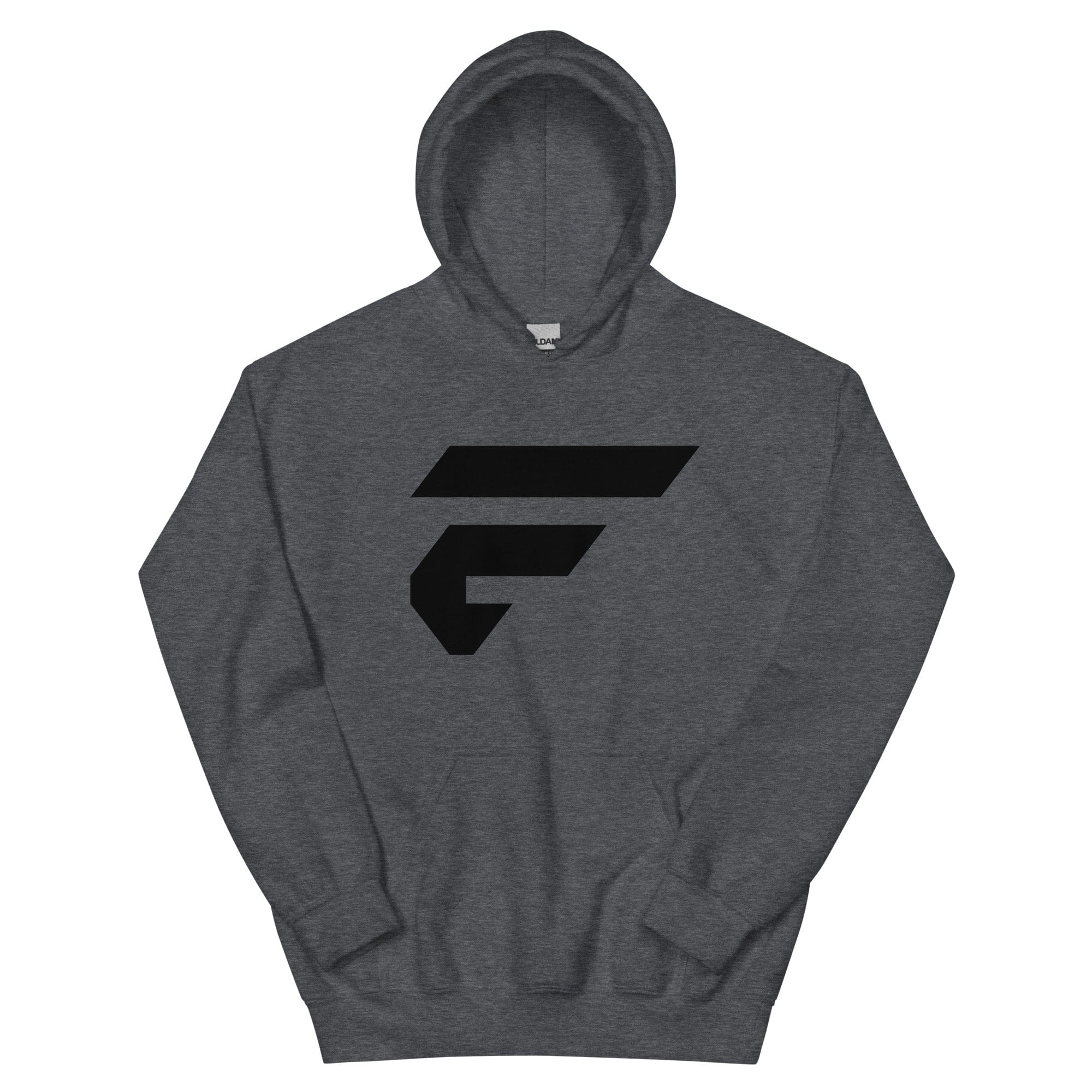 Dark grey unisex cotton hoodie with Fire Cornhole F logo in black
