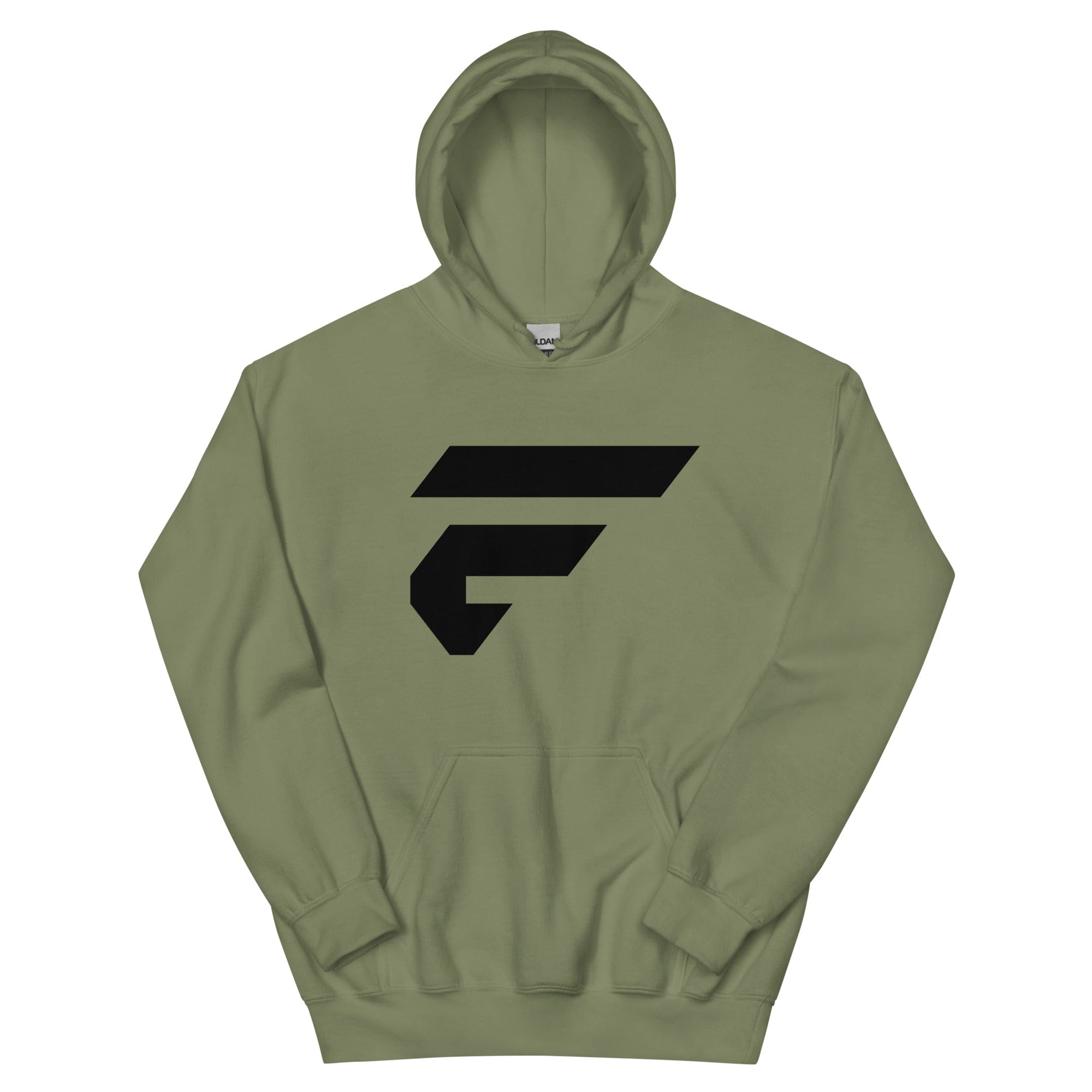 Forest green unisex cotton hoodie with Fire Cornhole F logo in black