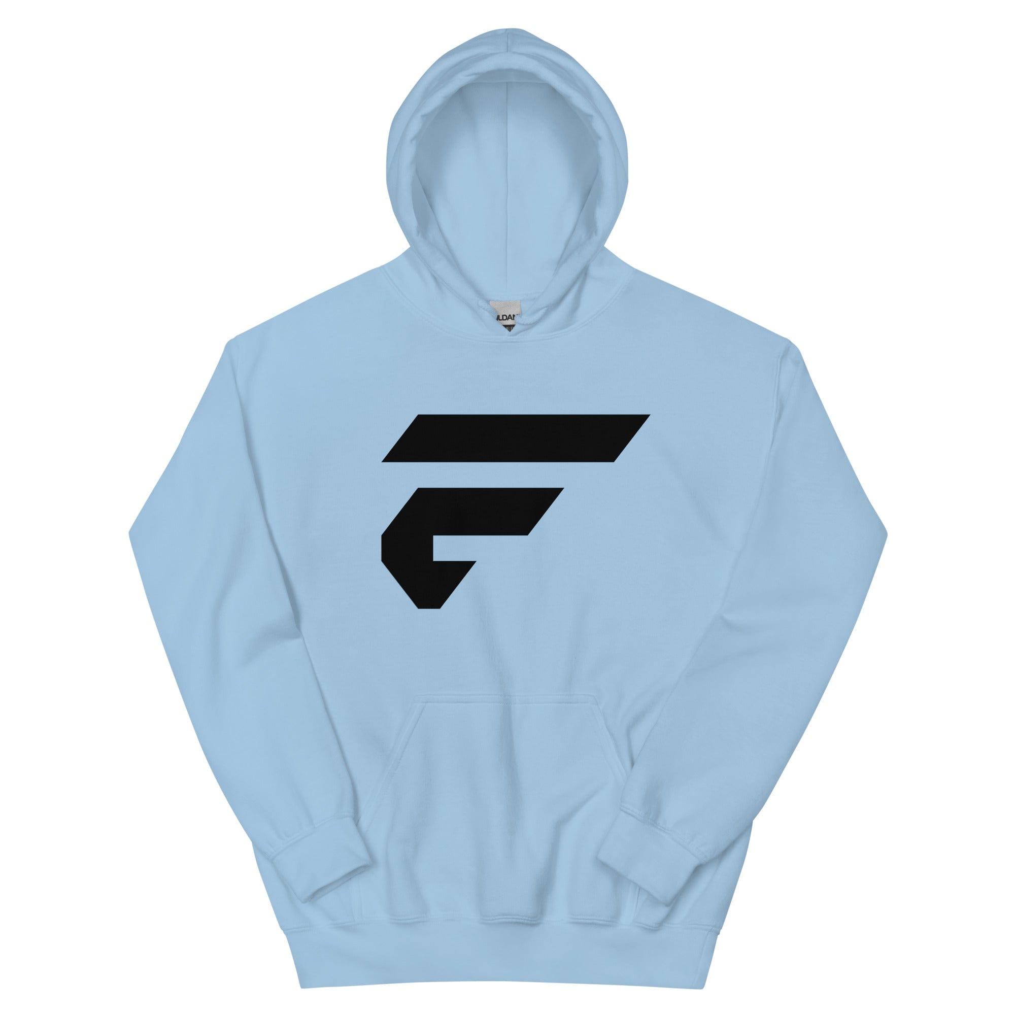 Light blue unisex cotton hoodie with Fire Cornhole F logo in black