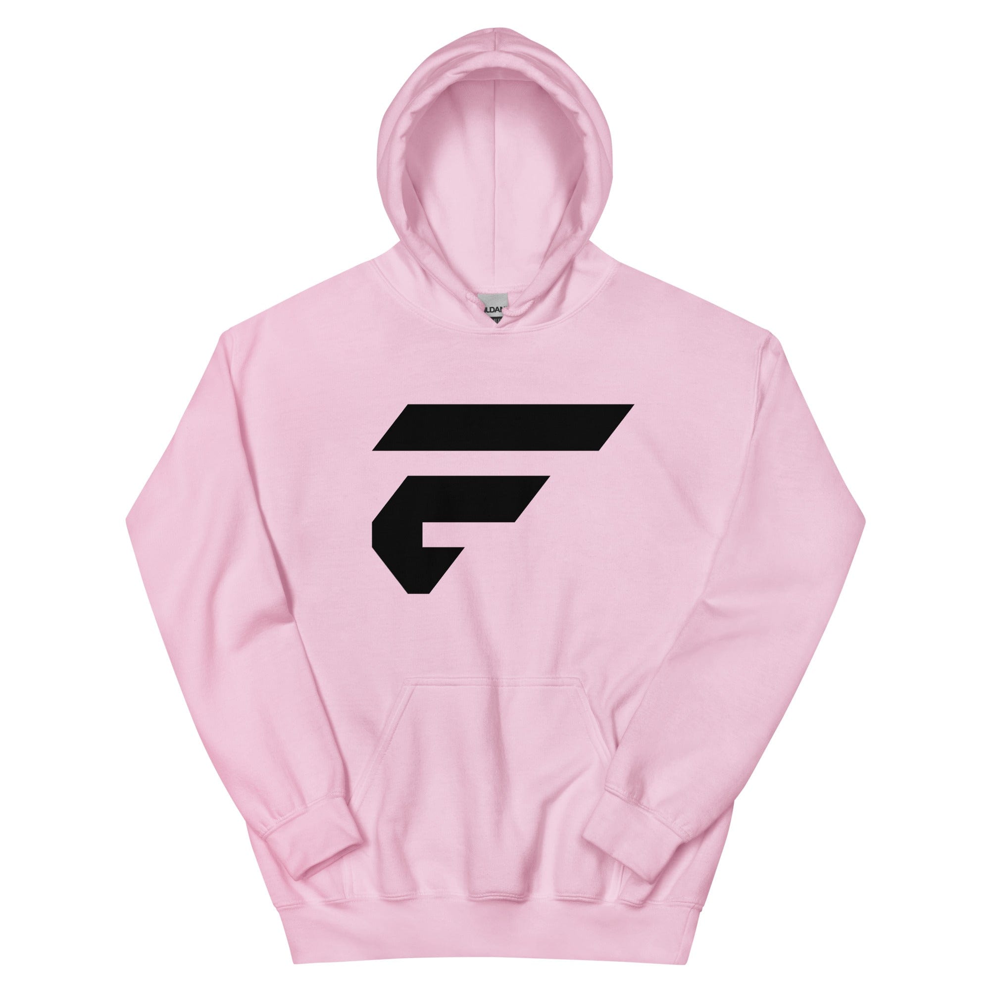 Pink unisex cotton hoodie with Fire Cornhole F logo in black
