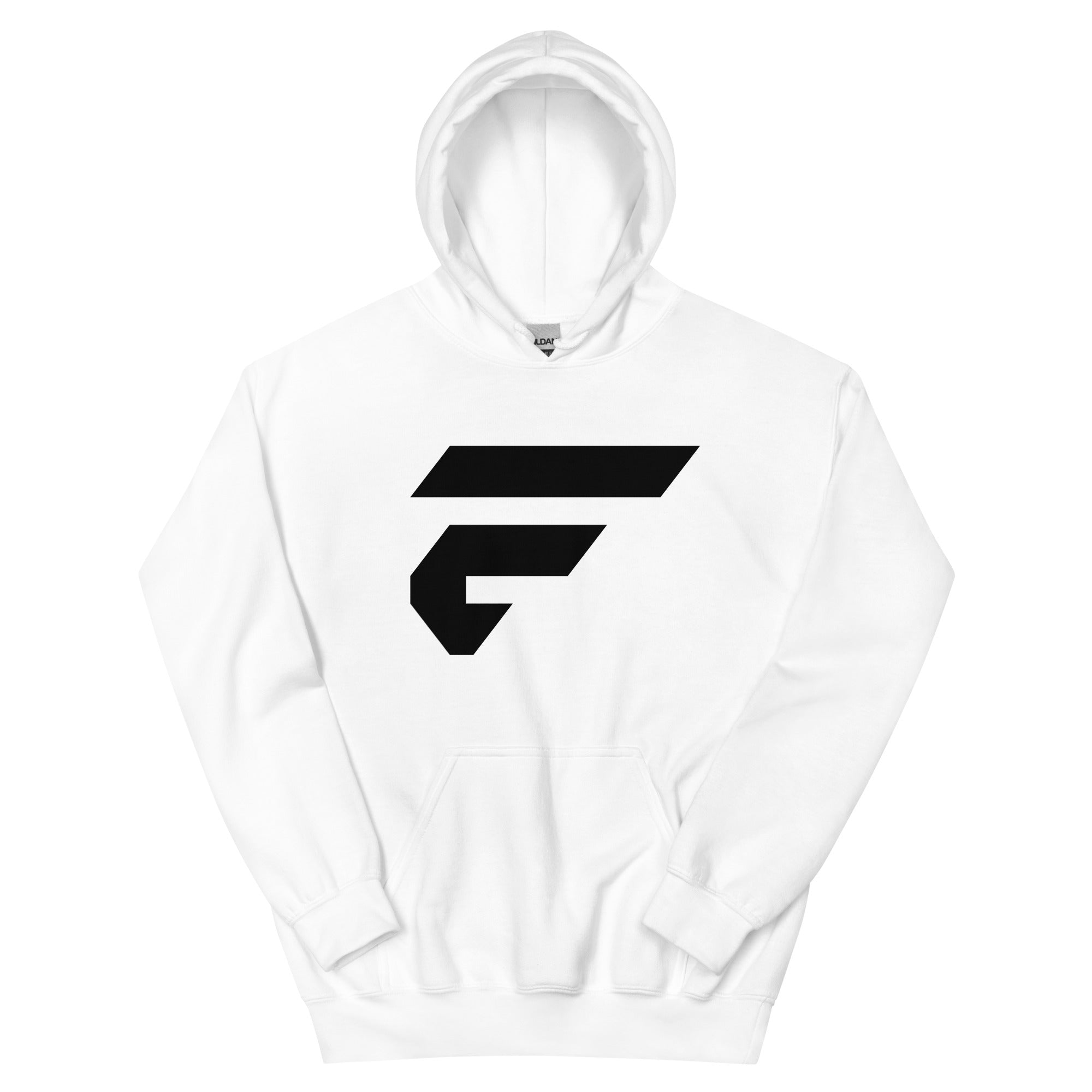 White unisex cotton hoodie with Fire Cornhole F logo in black