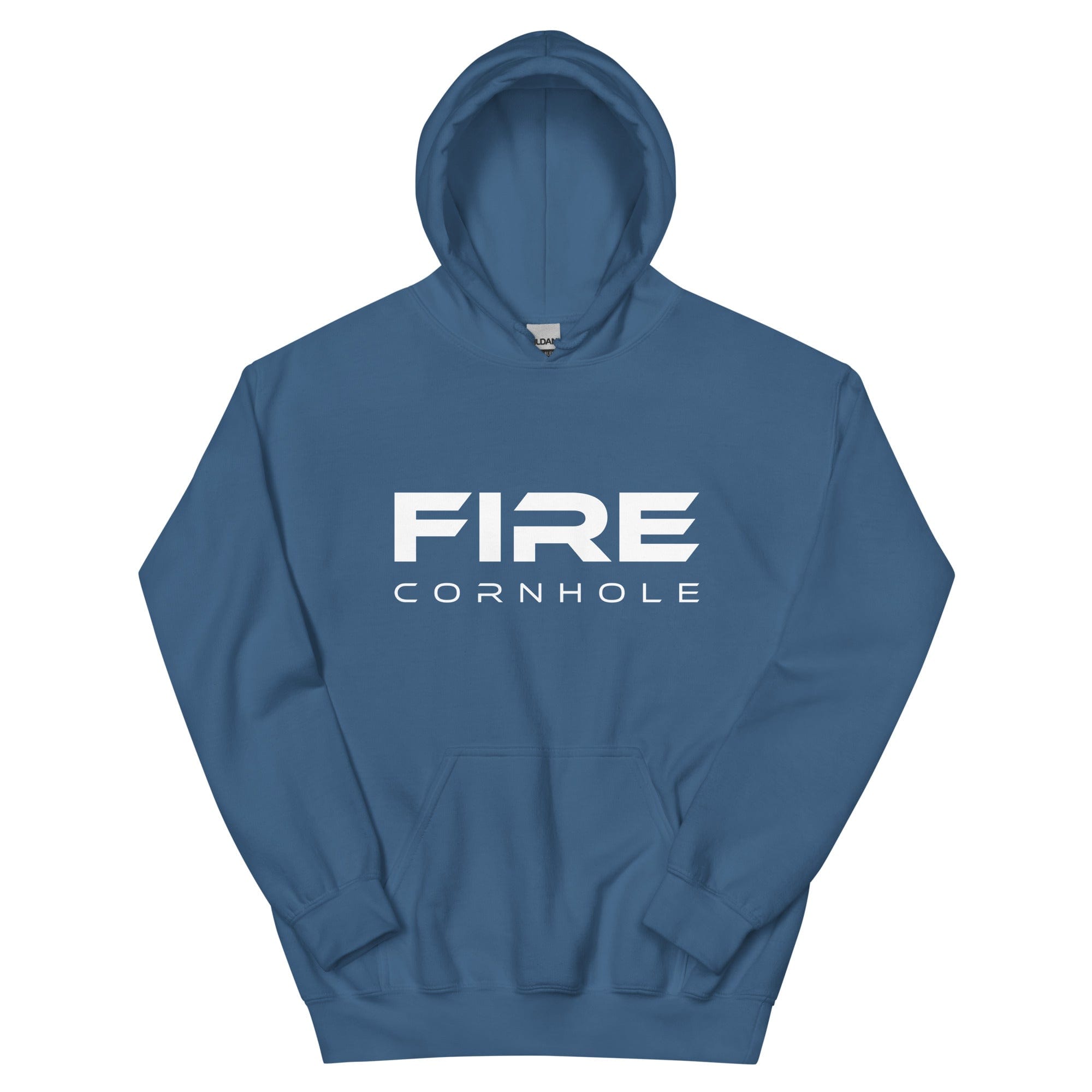 Teal unisex cotton hoodie with Fire Cornhole logo in white