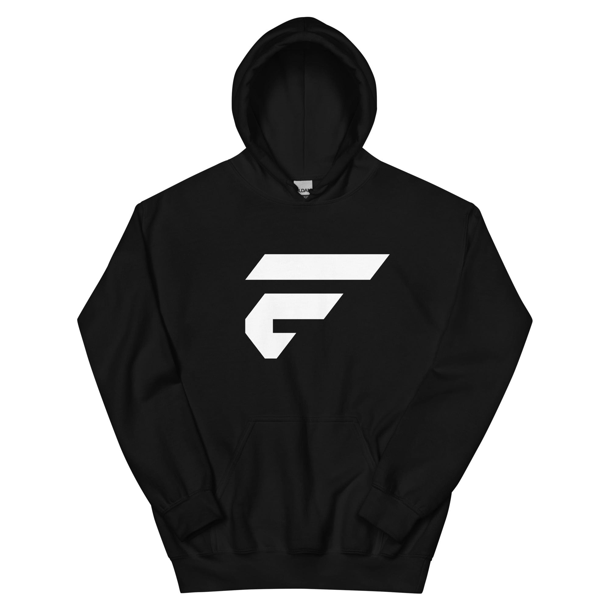 Black unisex cotton hoodie with Fire Cornhole F logo in white