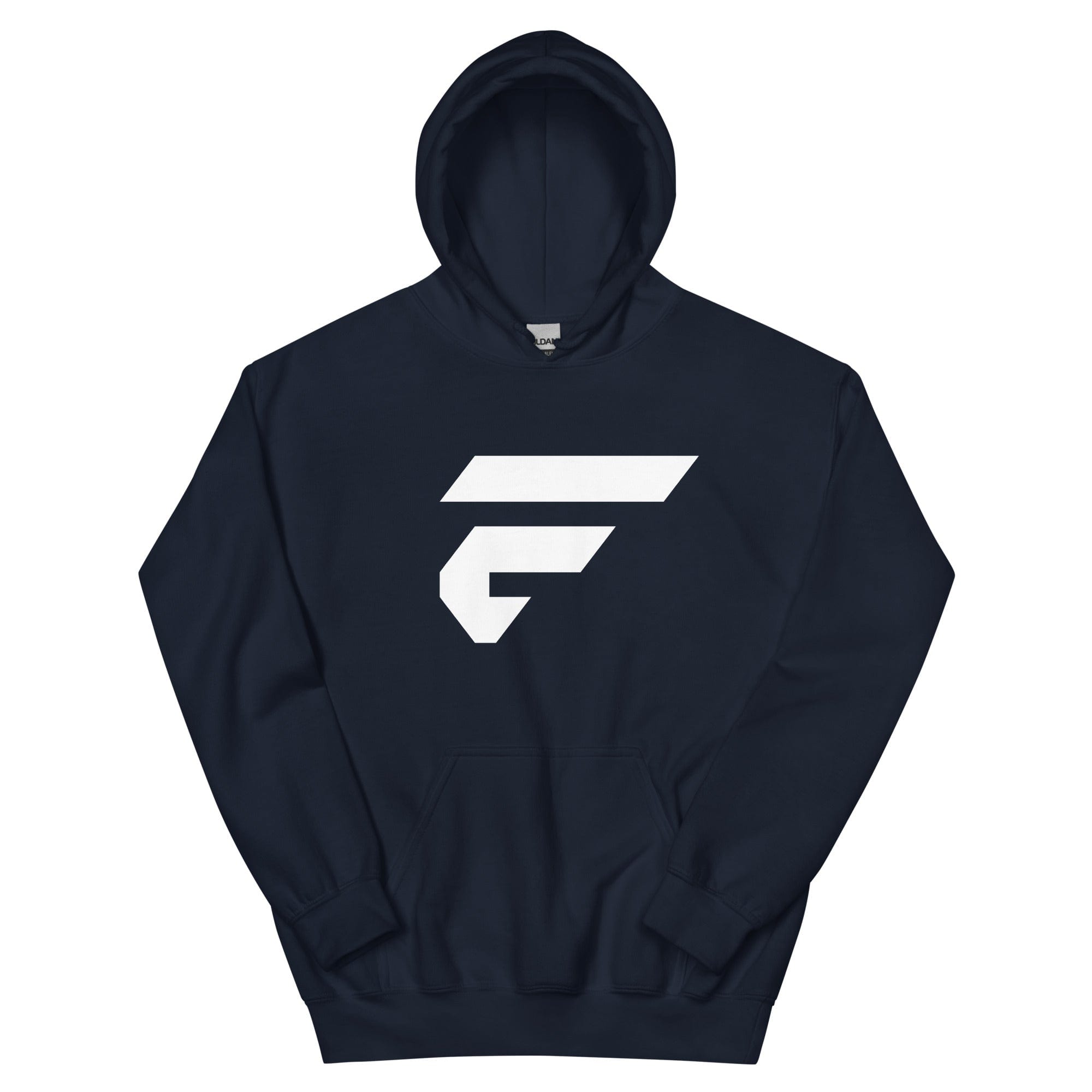 Navy unisex cotton hoodie with Fire Cornhole F logo in white