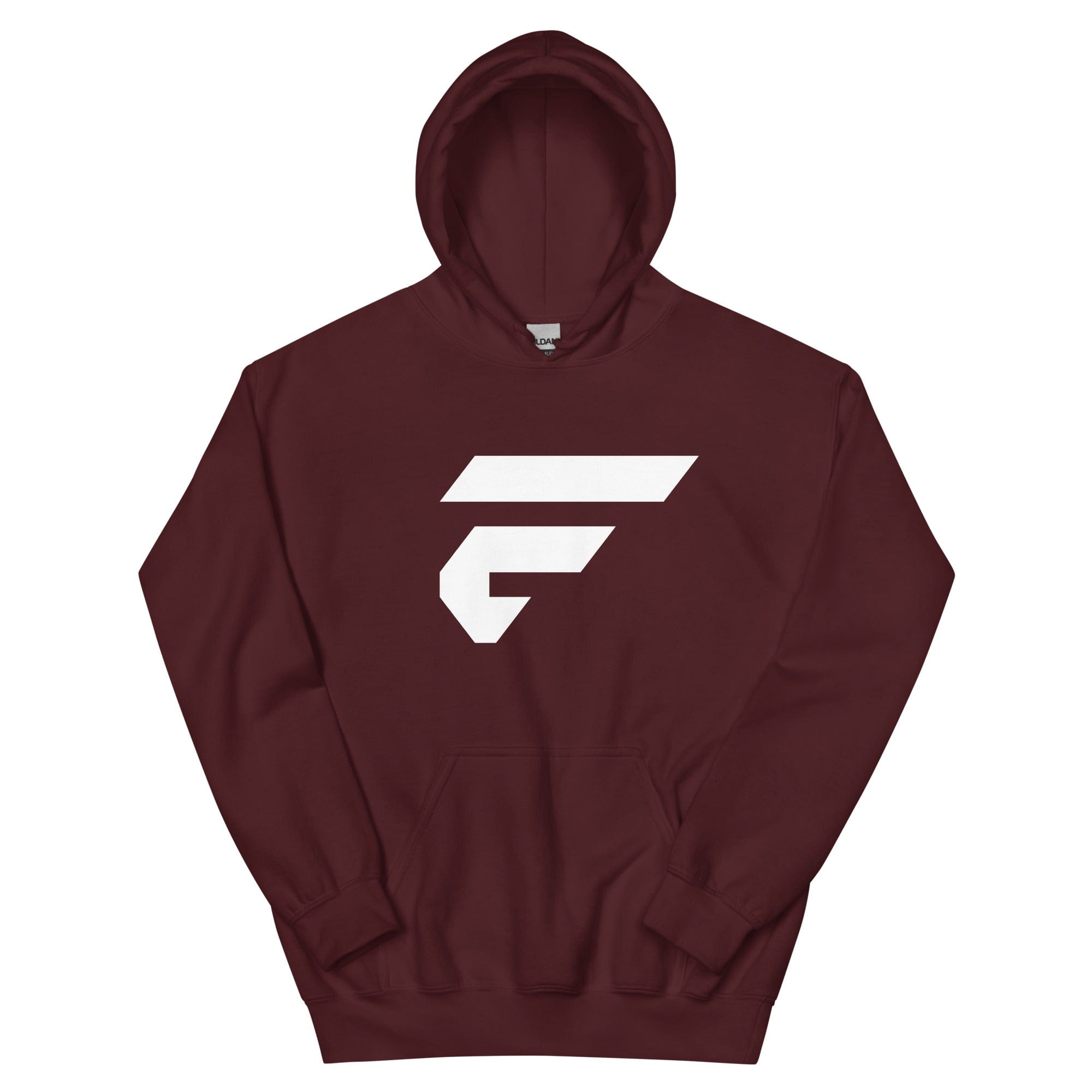 Maroon unisex cotton hoodie with Fire Cornhole F logo in white