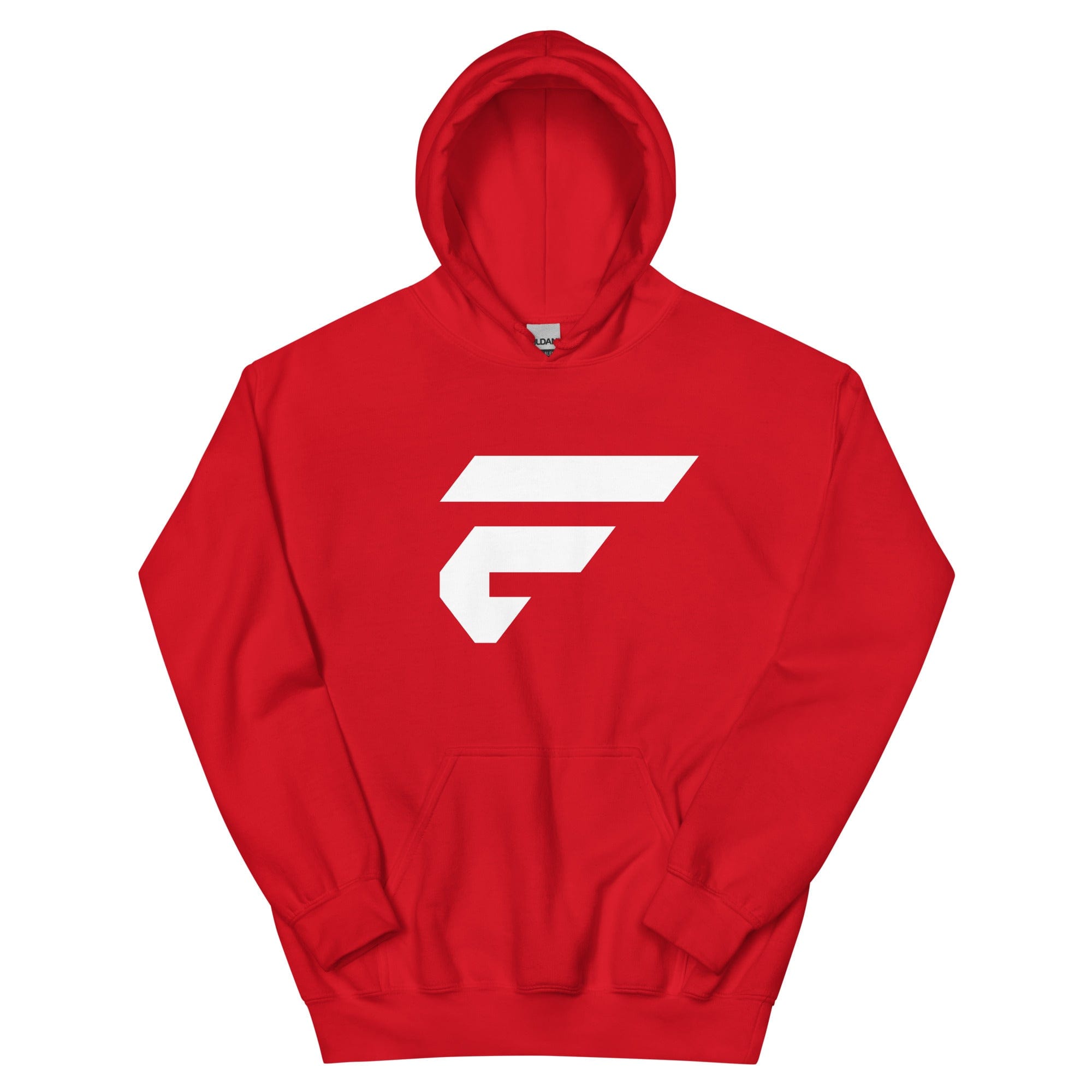 Red unisex cotton hoodie with Fire Cornhole F logo in white