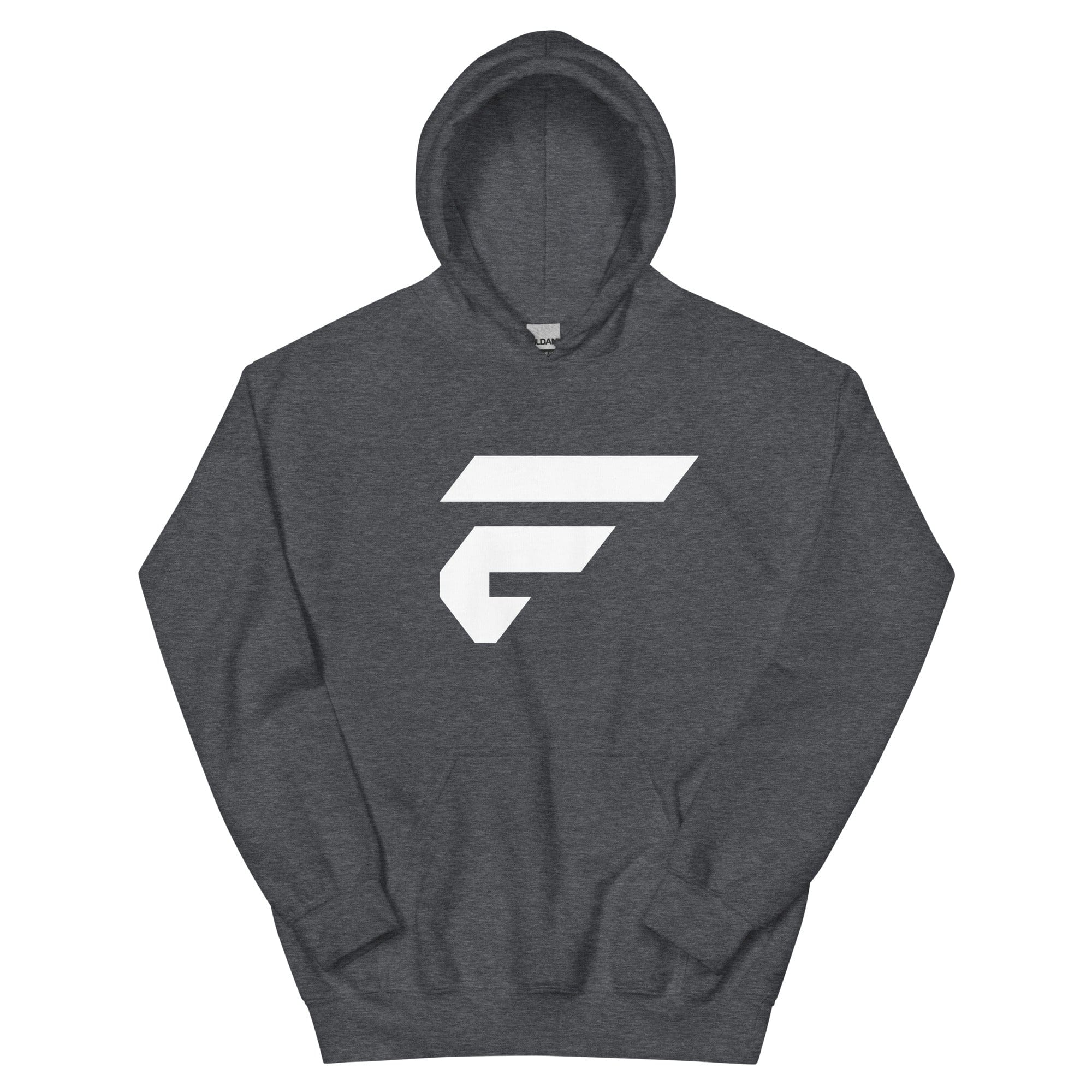 Dark grey unisex cotton hoodie with Fire Cornhole F logo in white