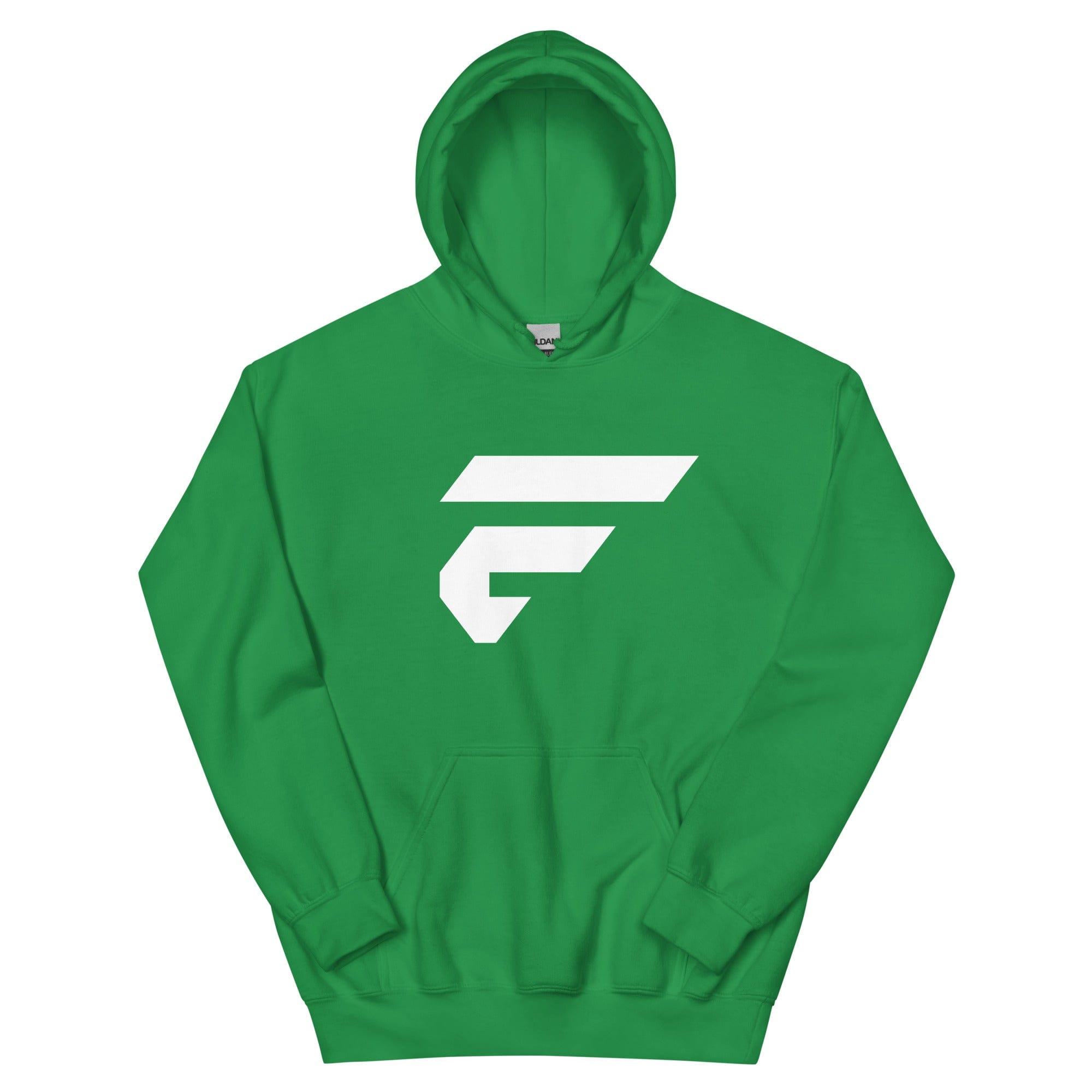 Green unisex cotton hoodie with Fire Cornhole F logo in white