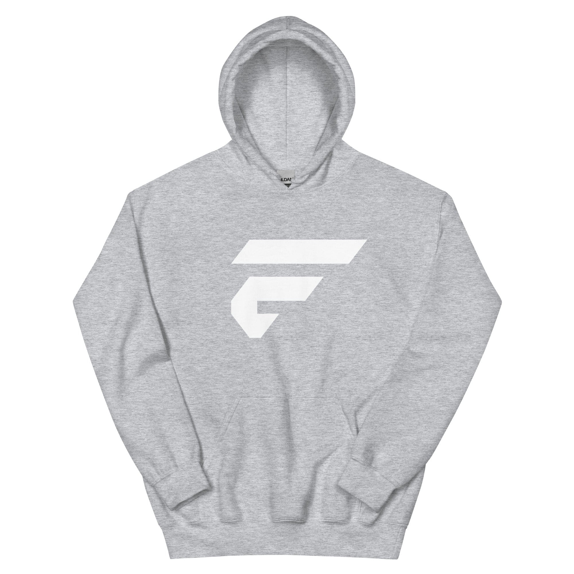 Heathered grey unisex cotton hoodie with Fire Cornhole F logo in white