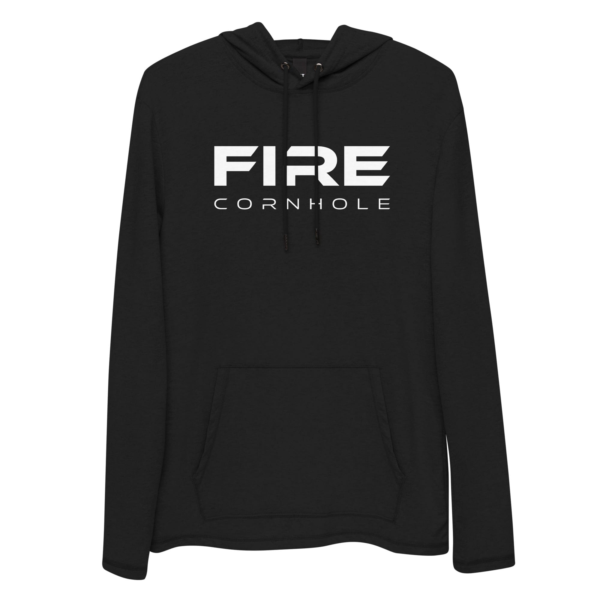 Black hooded longsleeve with Fire Cornhole logo